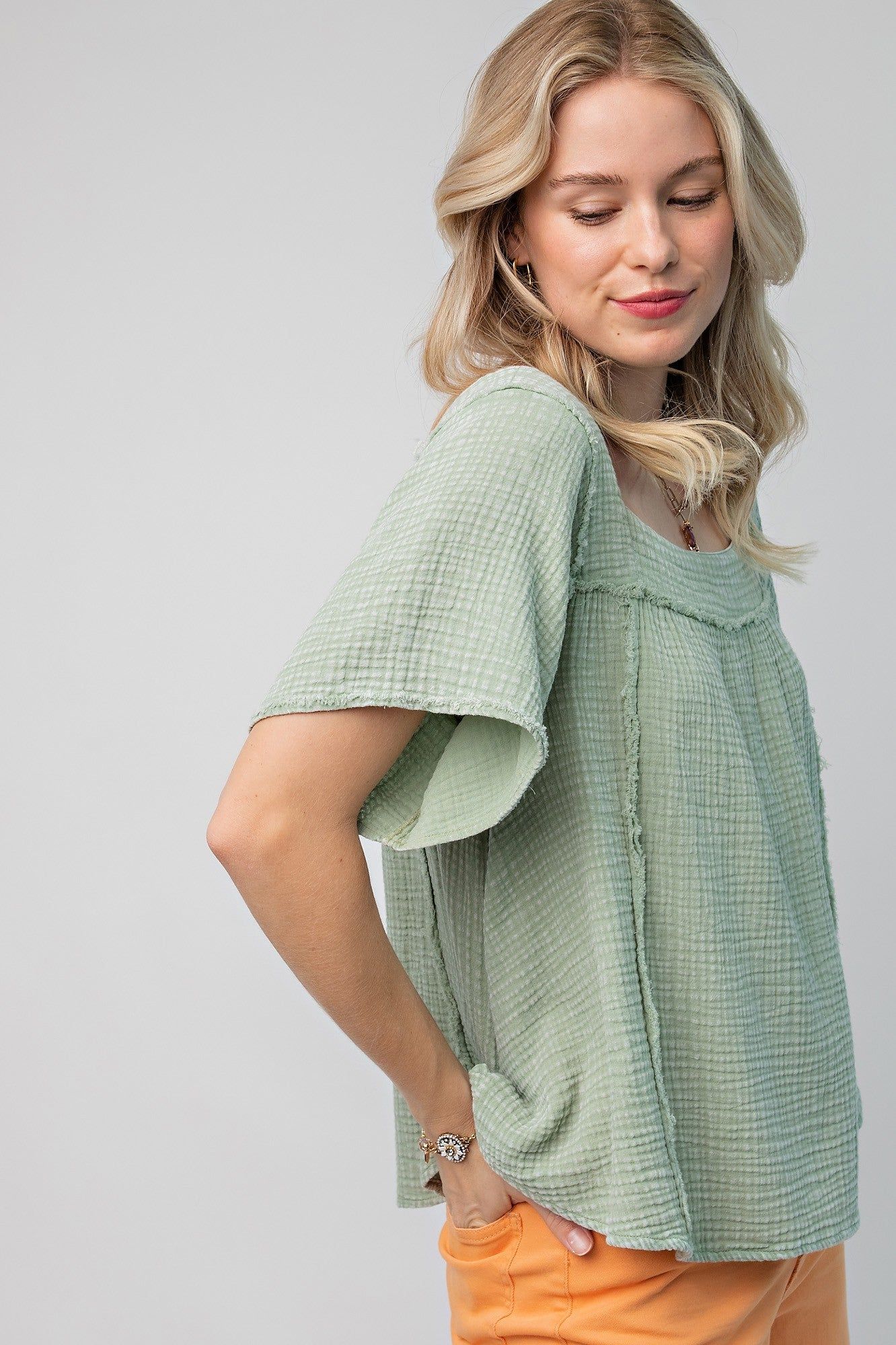 Sage Washed Cotton Gauze Top sold by Pinkblush product image thumbnail 2