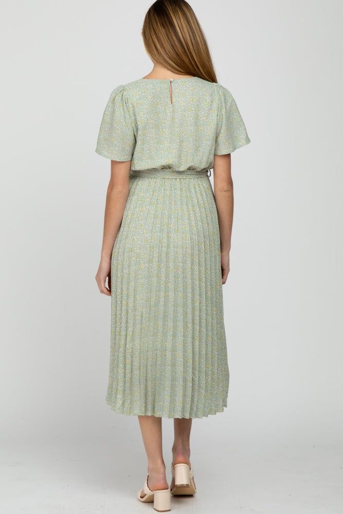 Mint Green Floral Pleated Maternity Midi Dress sold by Pinkblush product image thumbnail 3