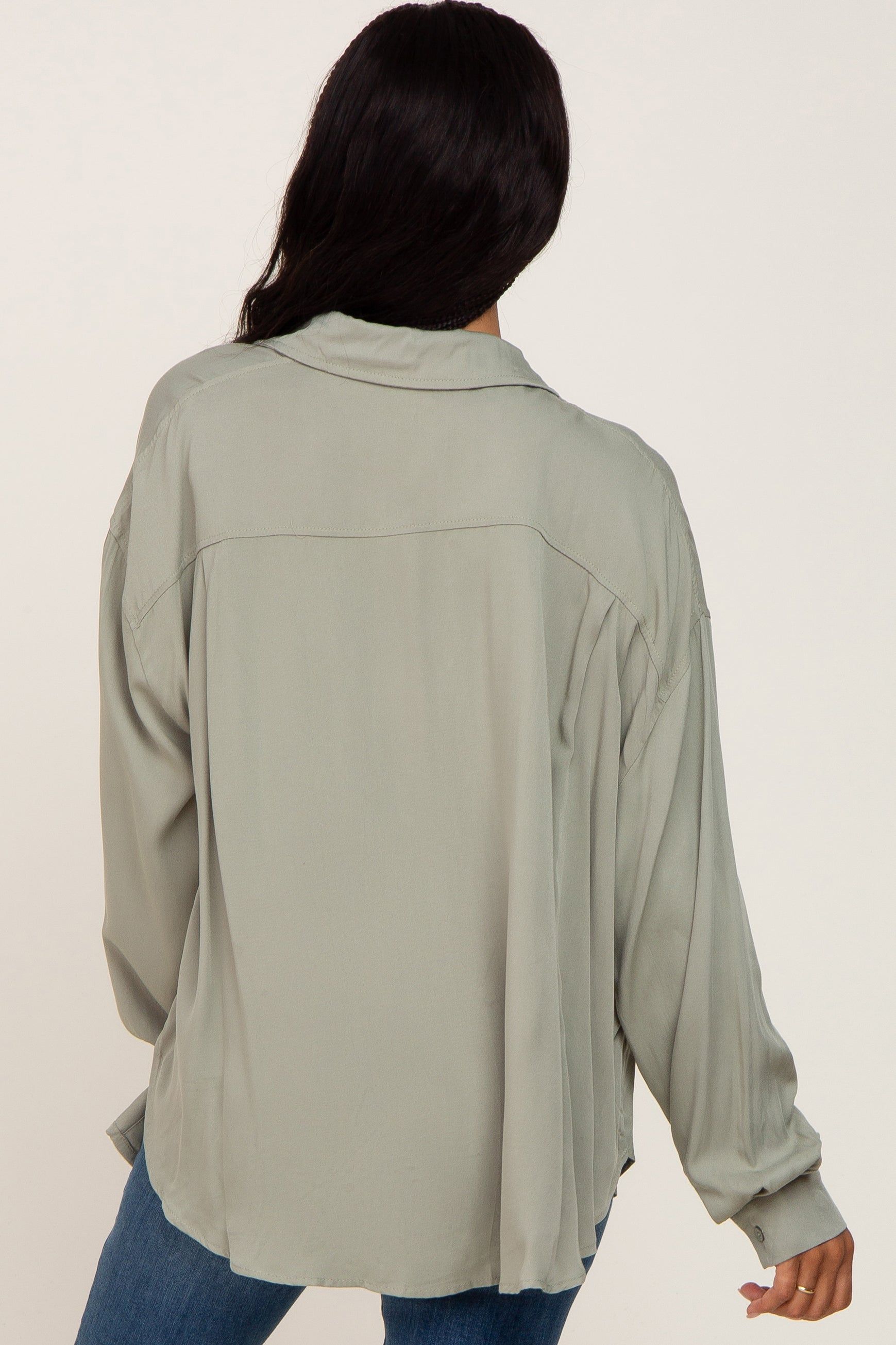 Olive Oversized Button Down Blouse sold by Pinkblush product image thumbnail 3