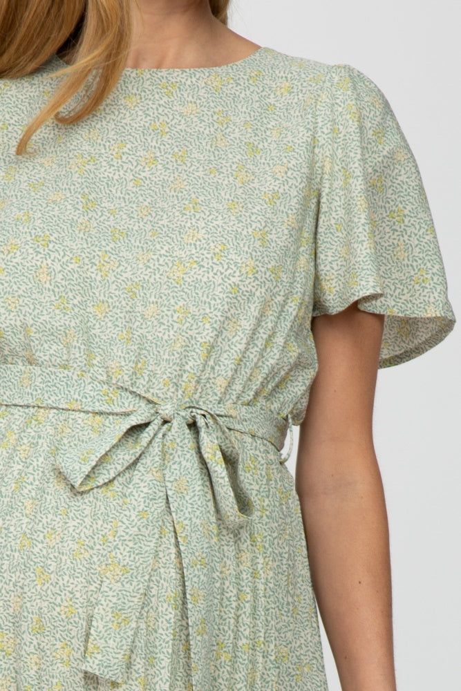 Mint Green Floral Pleated Maternity Midi Dress sold by Pinkblush product image thumbnail 4