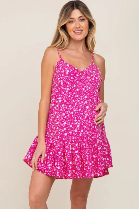 Fuchsia Print Tiered Maternity Dress sold by Pinkblush