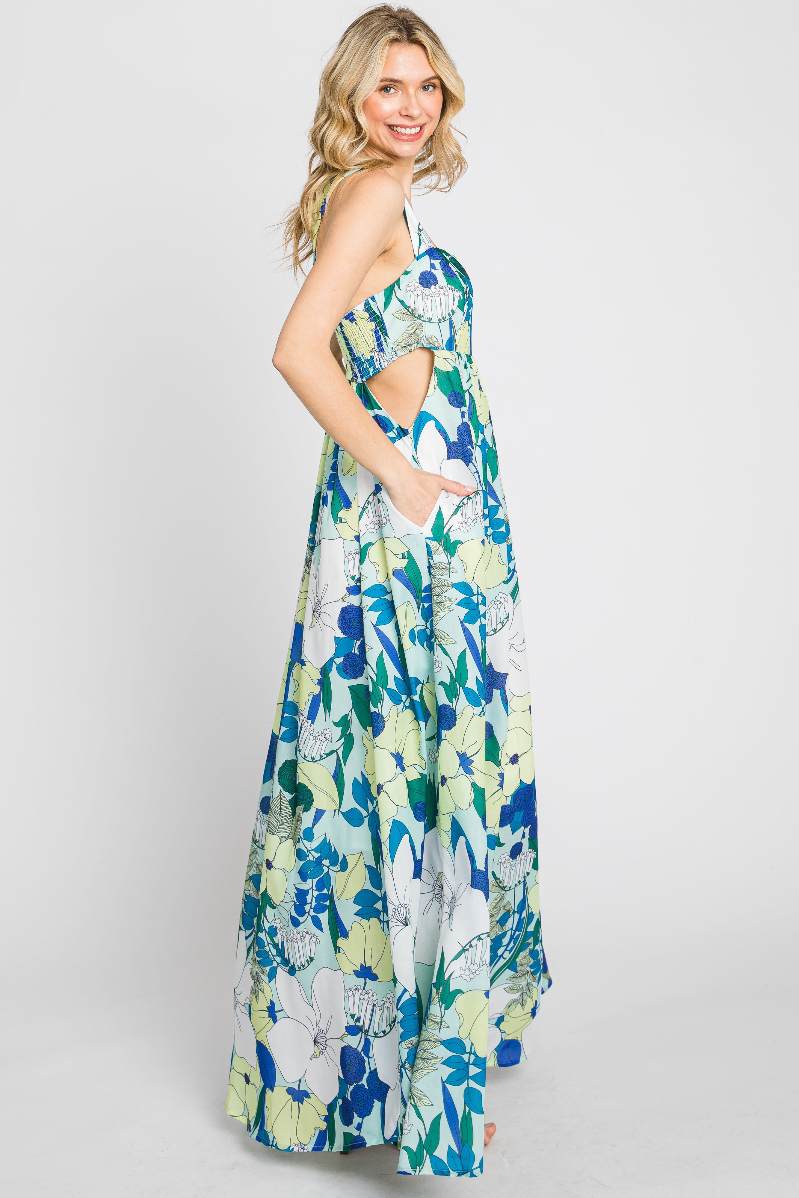 Mint Green Floral Cut Out Maxi Dress sold by Pinkblush product image thumbnail 2