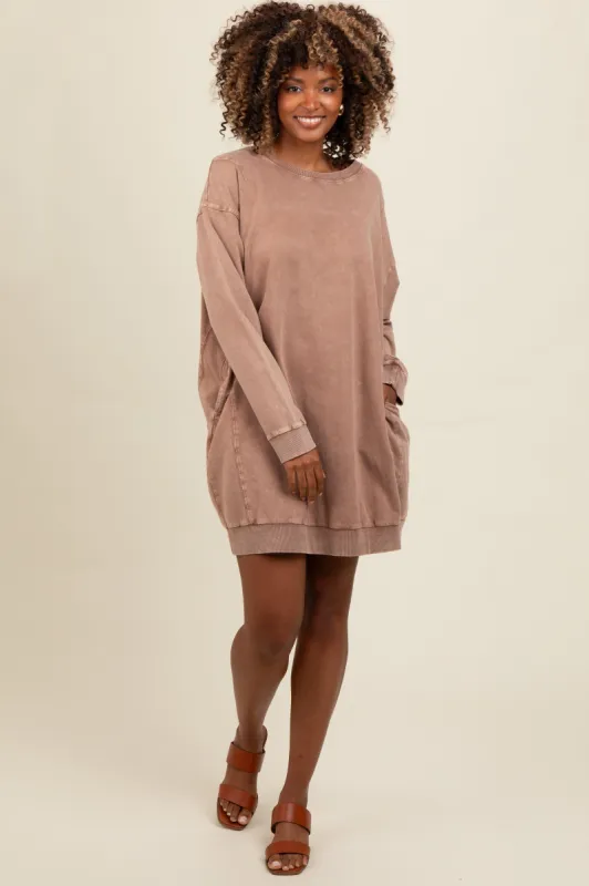 Mocha Mineral Wash Sweatshirt Dress sold by Pinkblush