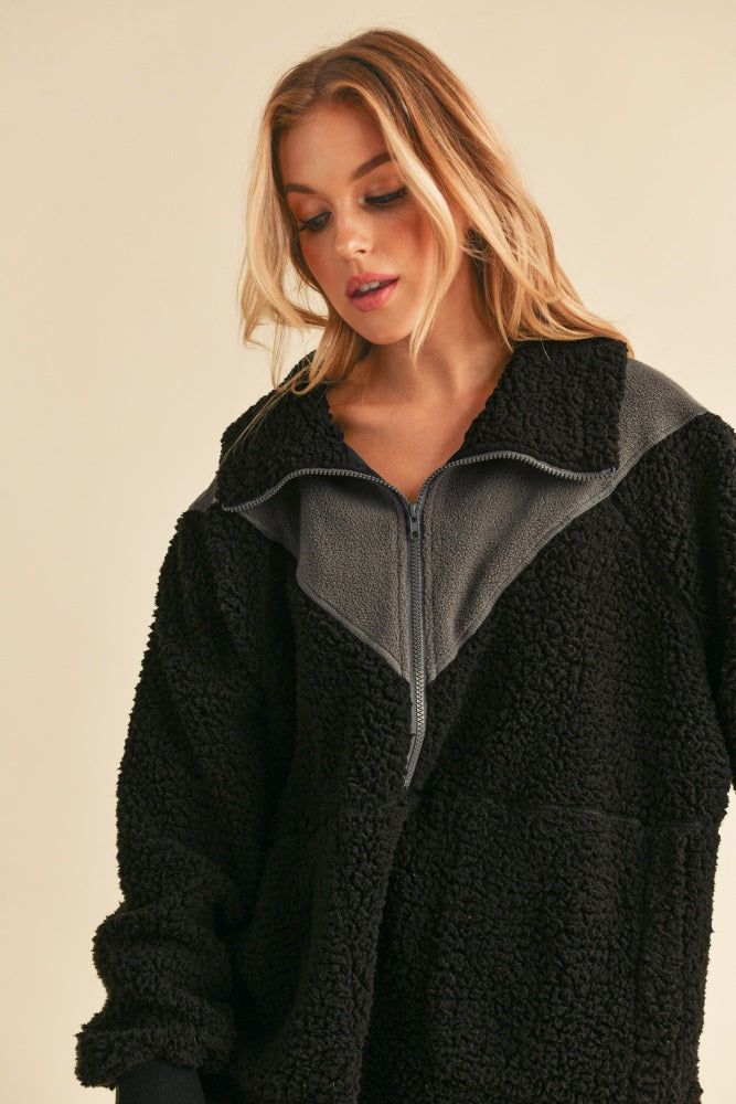 Black Colorblock Half Zip Fleece Pullover sold by Pinkblush product image thumbnail 4