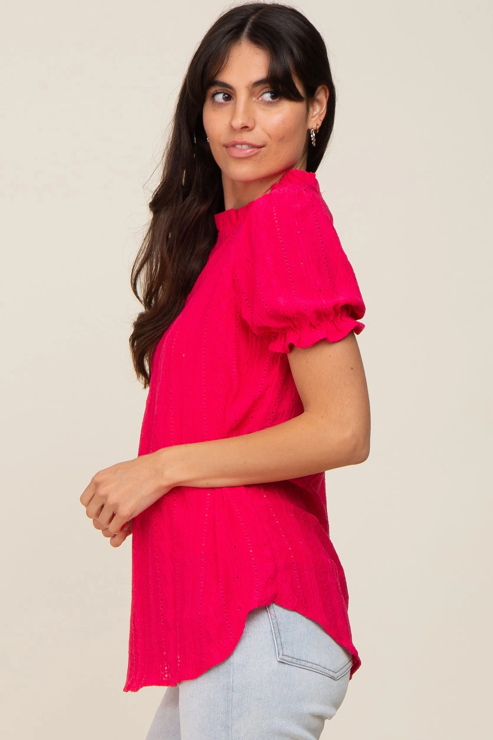 Fuchsia Eyelet Textured Mock Neck Top sold by Pinkblush product image thumbnail 2