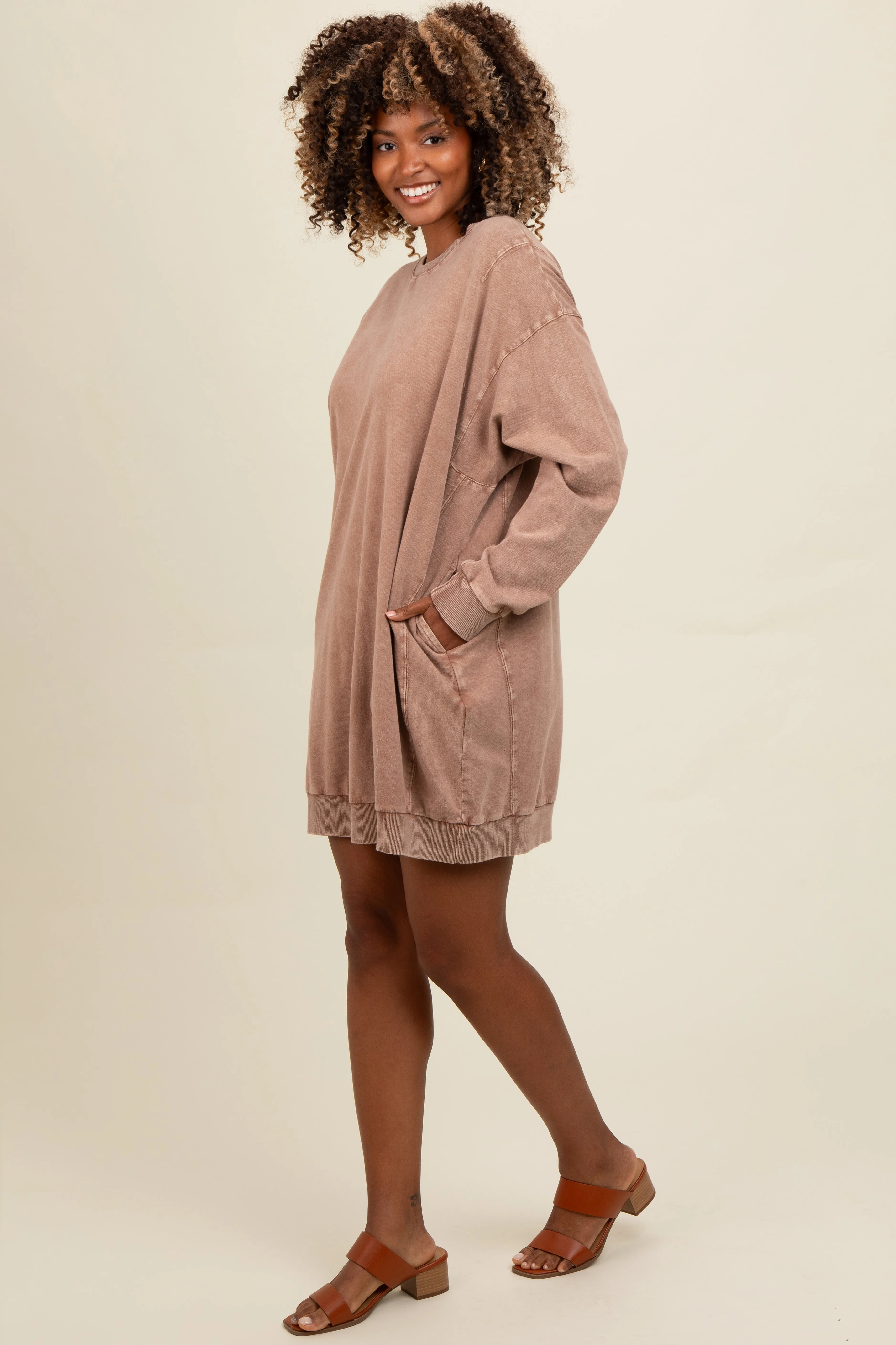 Mocha Mineral Wash Sweatshirt Dress sold by Pinkblush product image thumbnail 2