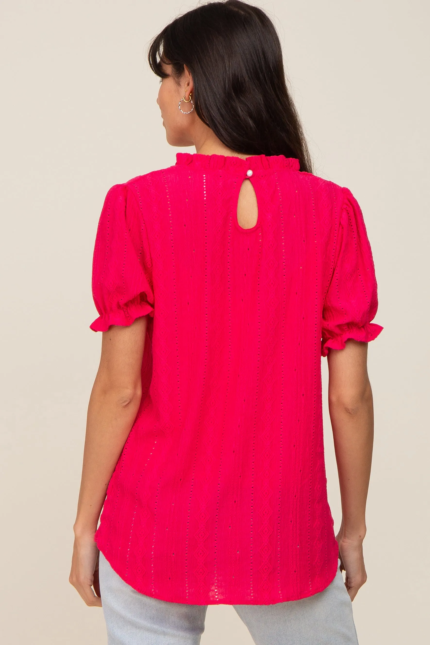 Fuchsia Eyelet Textured Mock Neck Top sold by Pinkblush product image thumbnail 3