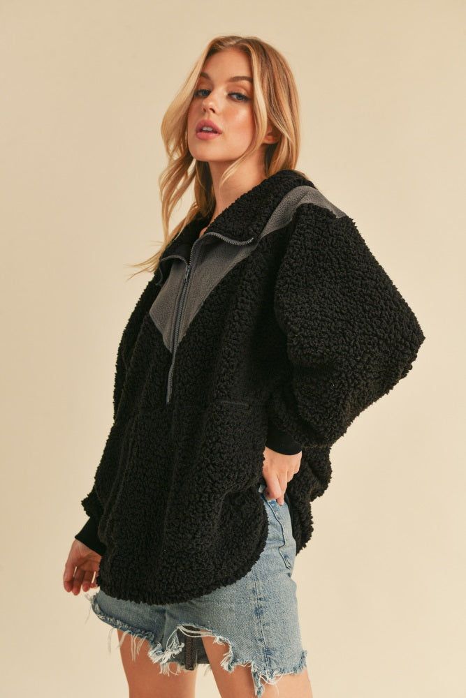 Black Colorblock Half Zip Fleece Pullover sold by Pinkblush product image thumbnail 2