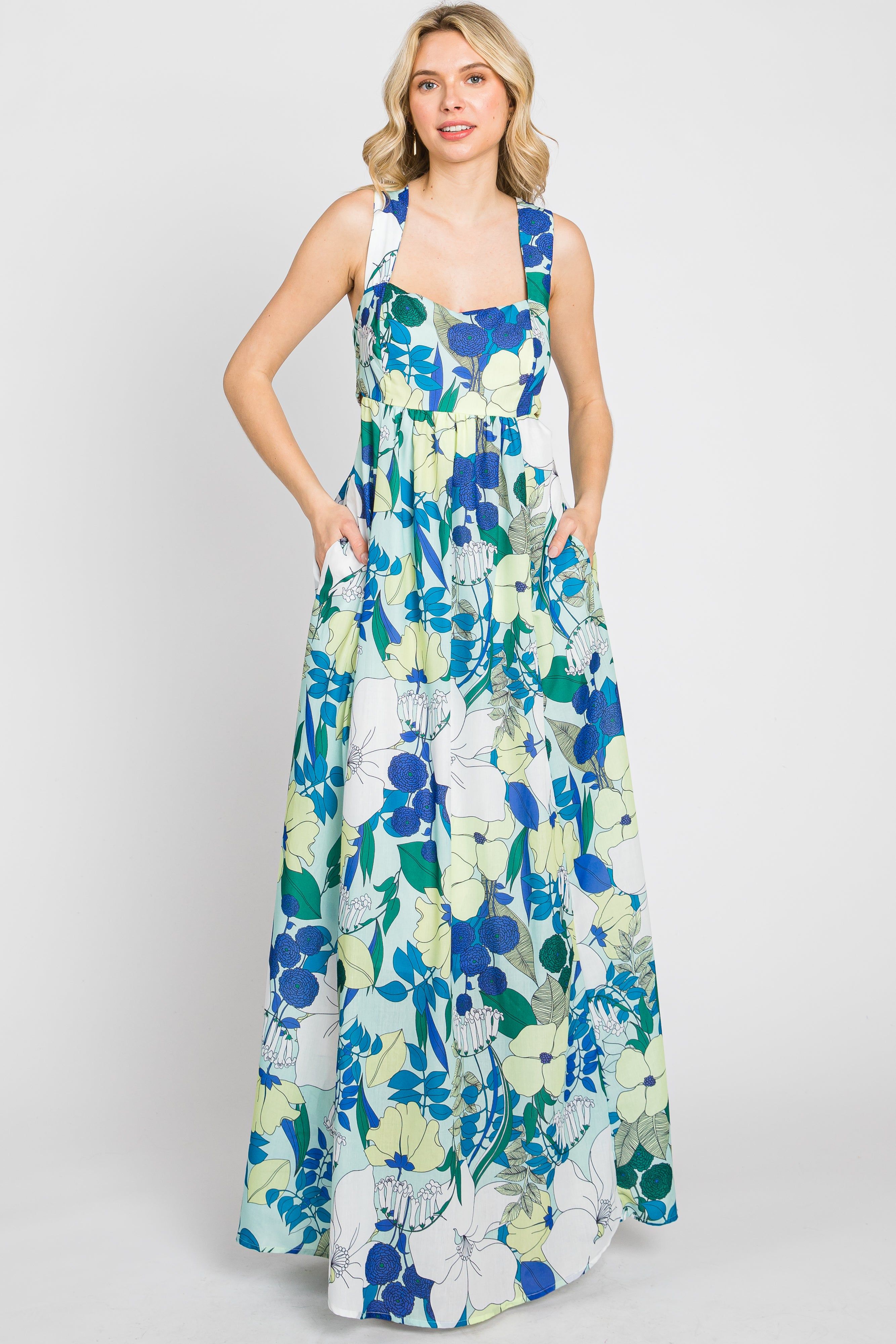 Mint Green Floral Cut Out Maxi Dress sold by Pinkblush