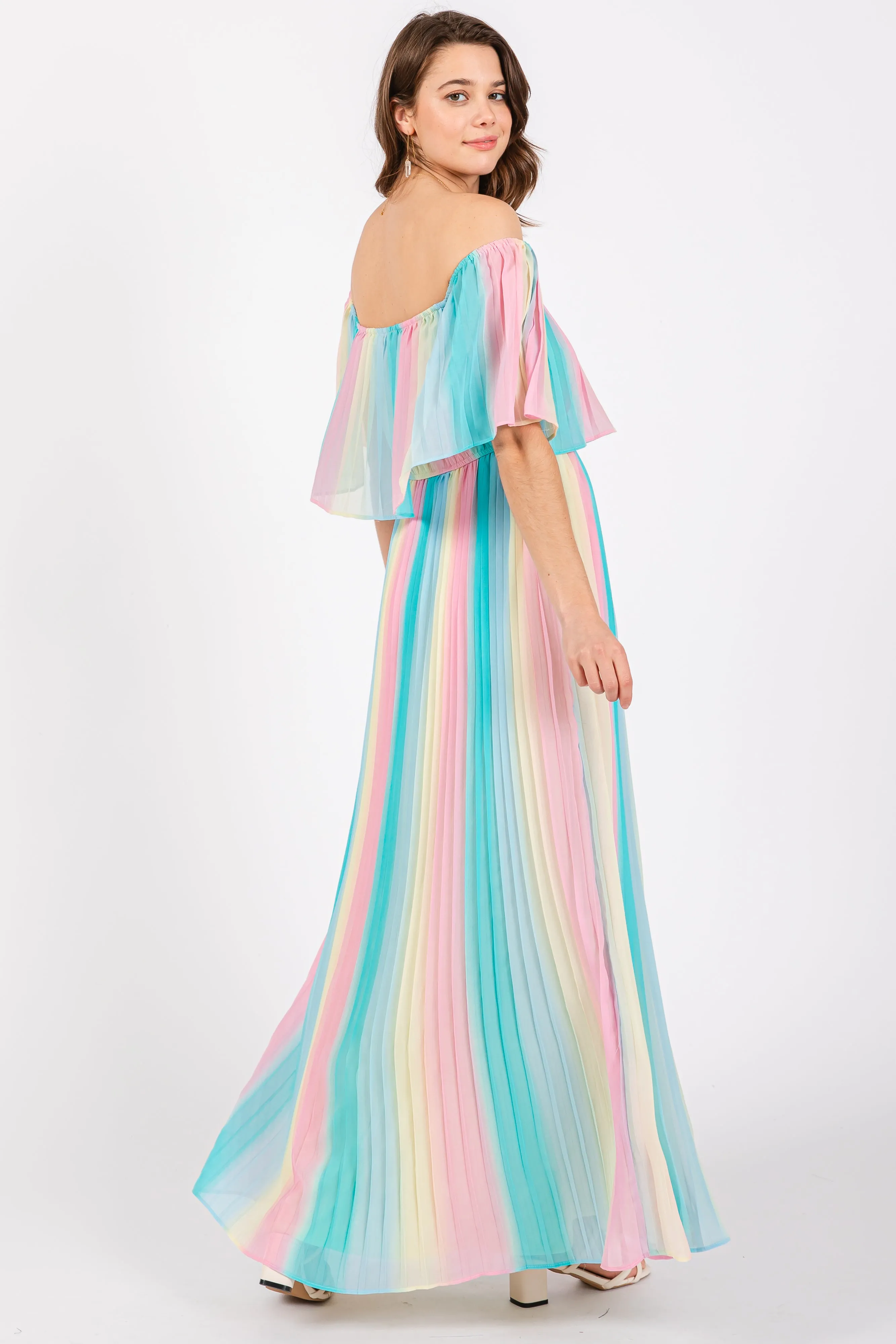 Multicolor Pleated Off Shoulder Maxi Dress sold by Pinkblush product image thumbnail 3