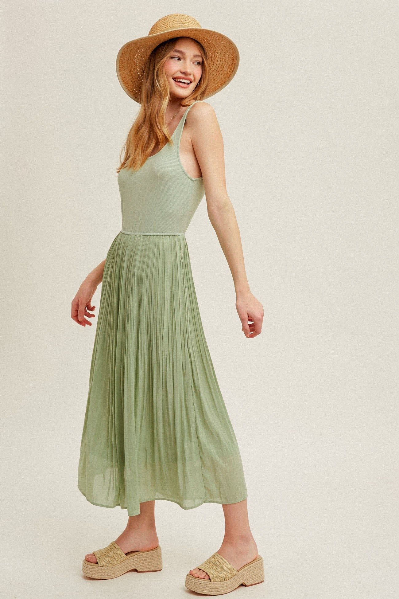 Key Lime Scoop Neck Pleated Skirt Tank Dress sold by Pinkblush product image thumbnail 2