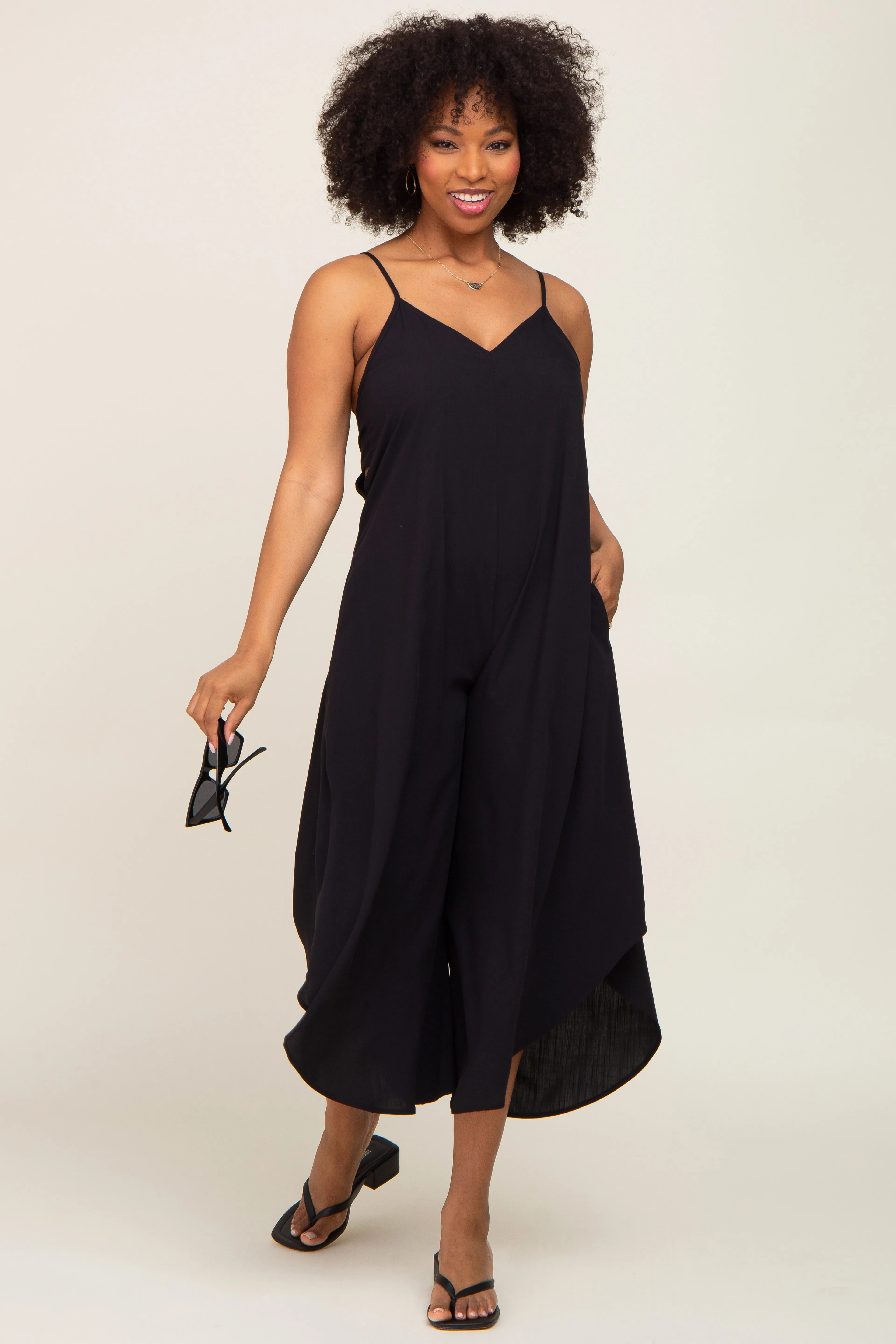 Black Sleeveless Asymmetrical Hem Maternity Jumpsuit sold by Pinkblush product image thumbnail 5
