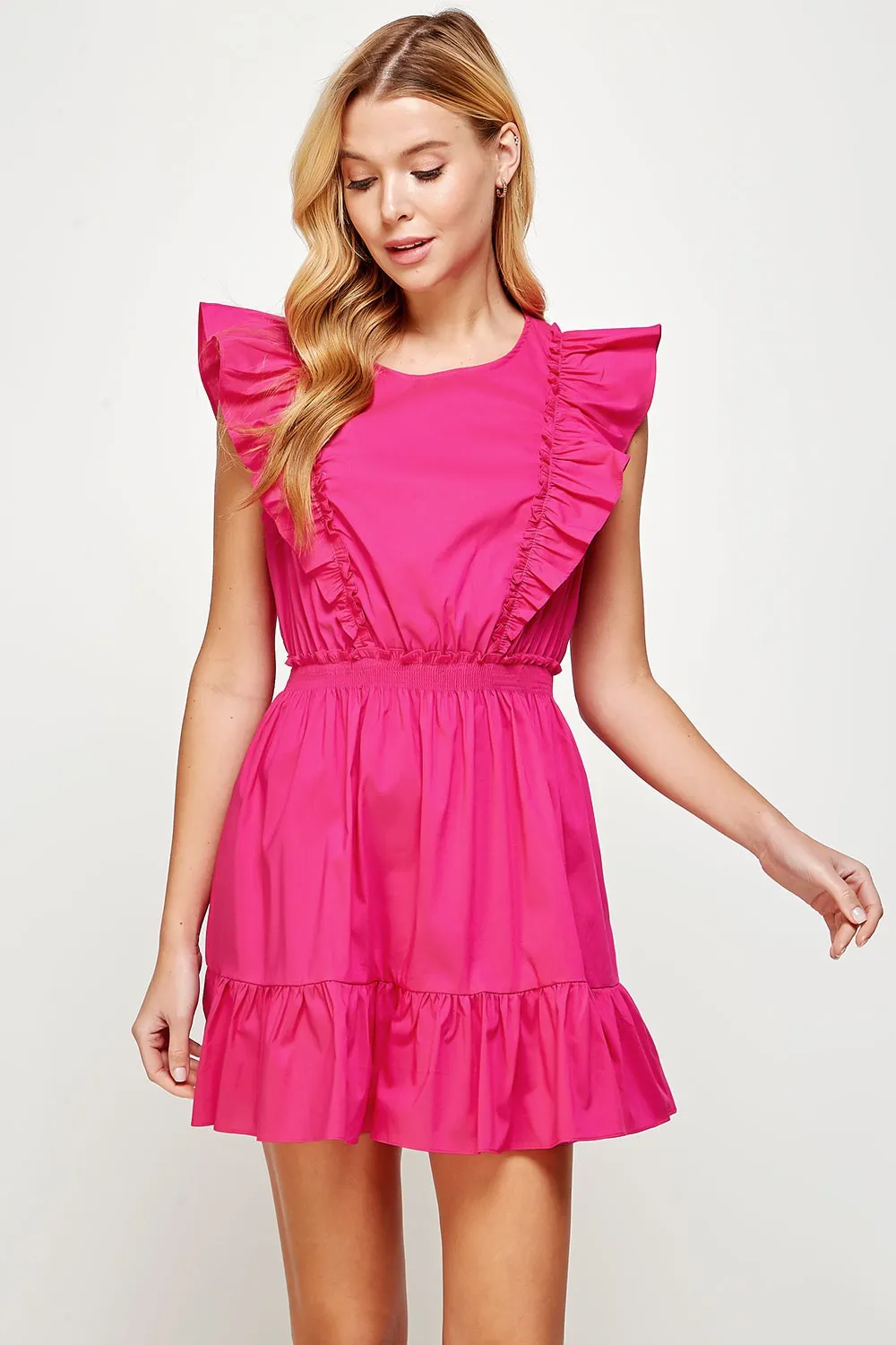 Fuchsia Back Tie Detail Ruffled Sleeveless Mini Dress sold by Pinkblush product image thumbnail 2