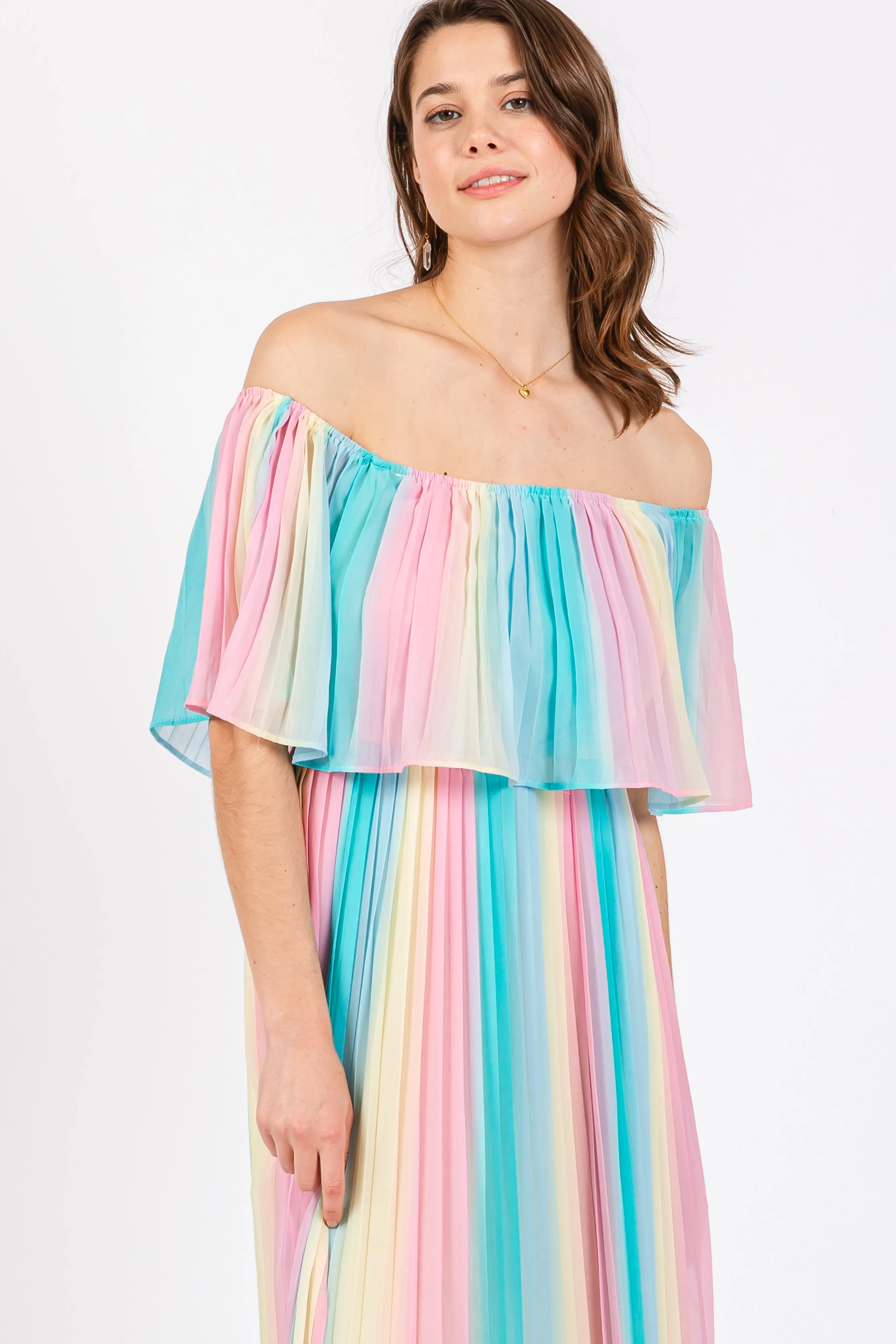 Multicolor Pleated Off Shoulder Maxi Dress sold by Pinkblush product image thumbnail 4