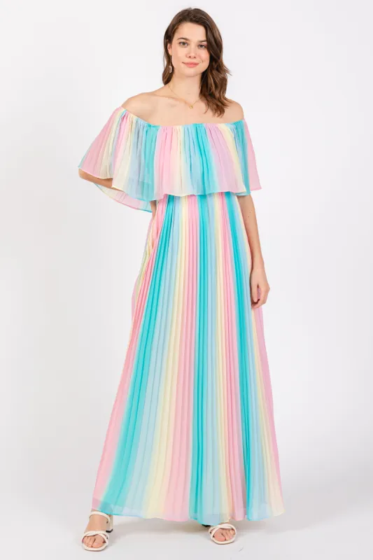 Multicolor Pleated Off Shoulder Maxi Dress sold by Pinkblush