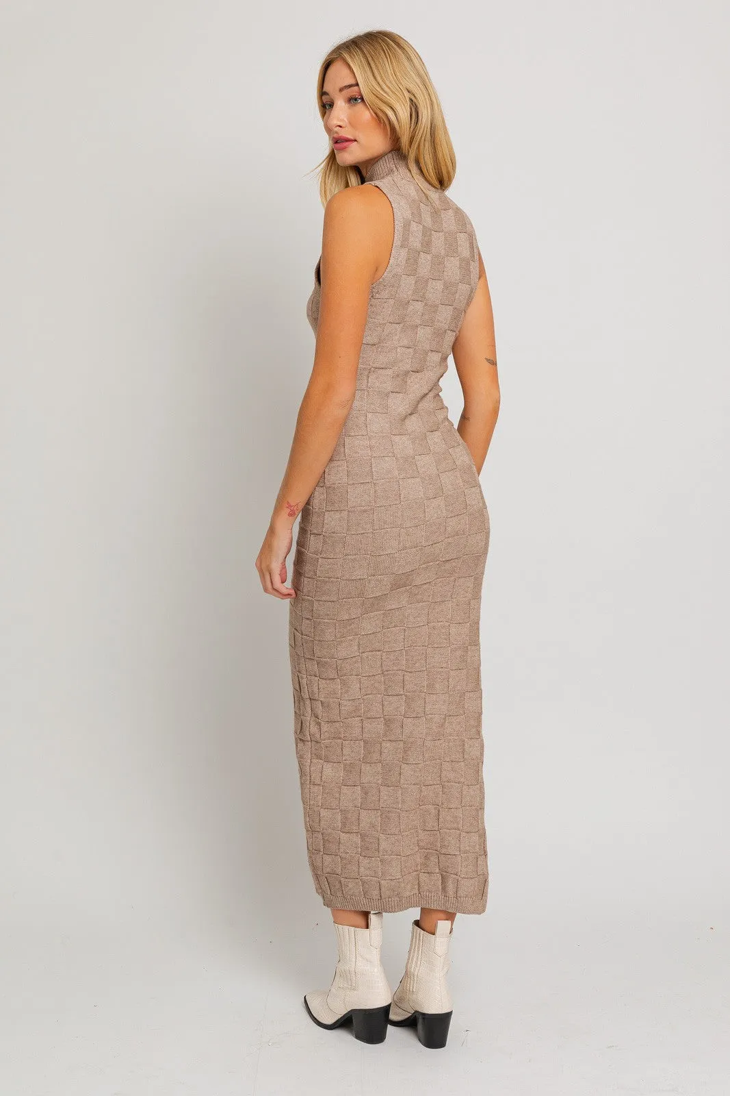 Mocha Checkered Mock Neck Maxi Dress sold by Pinkblush product image thumbnail 3
