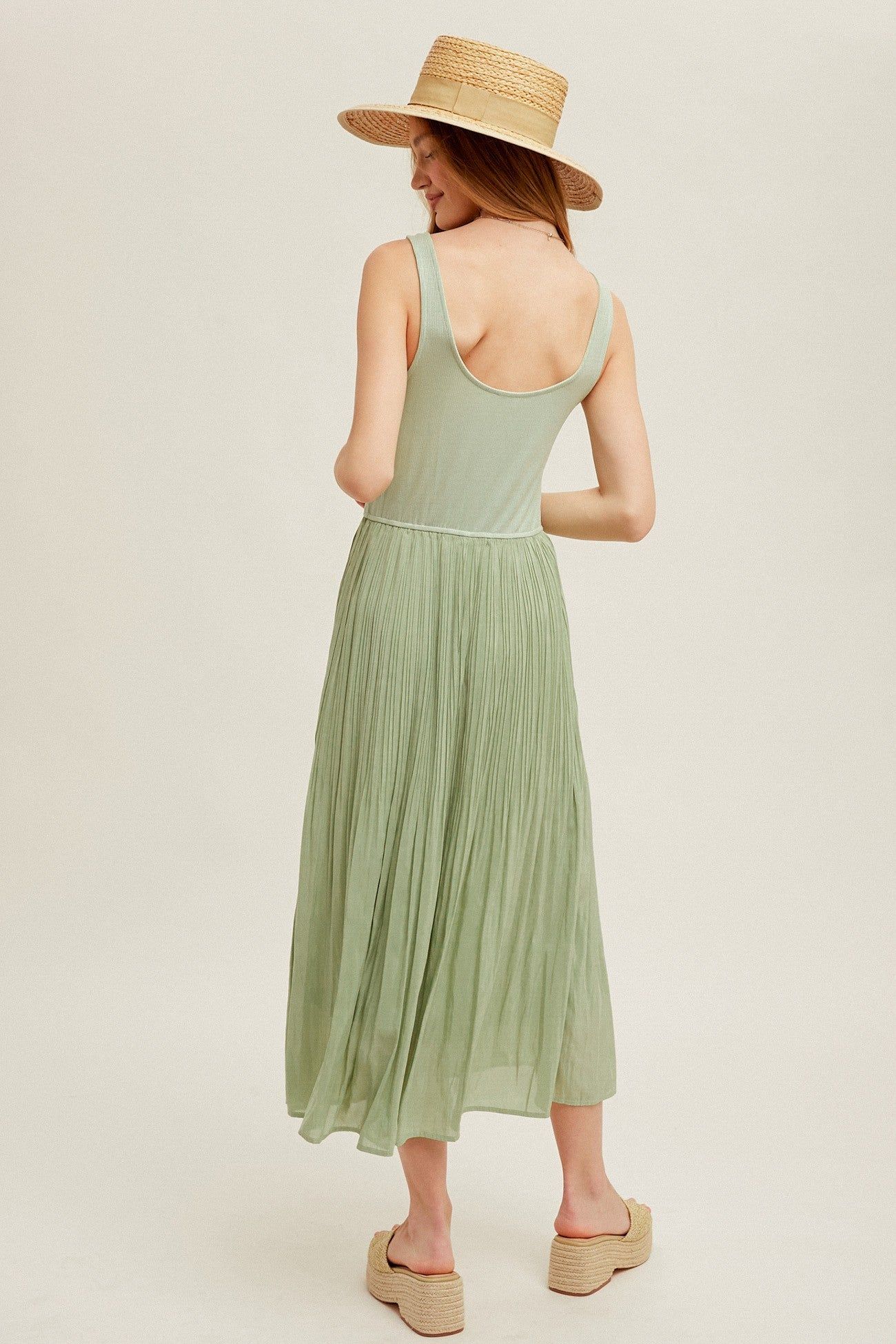 Key Lime Scoop Neck Pleated Skirt Tank Dress sold by Pinkblush product image thumbnail 3