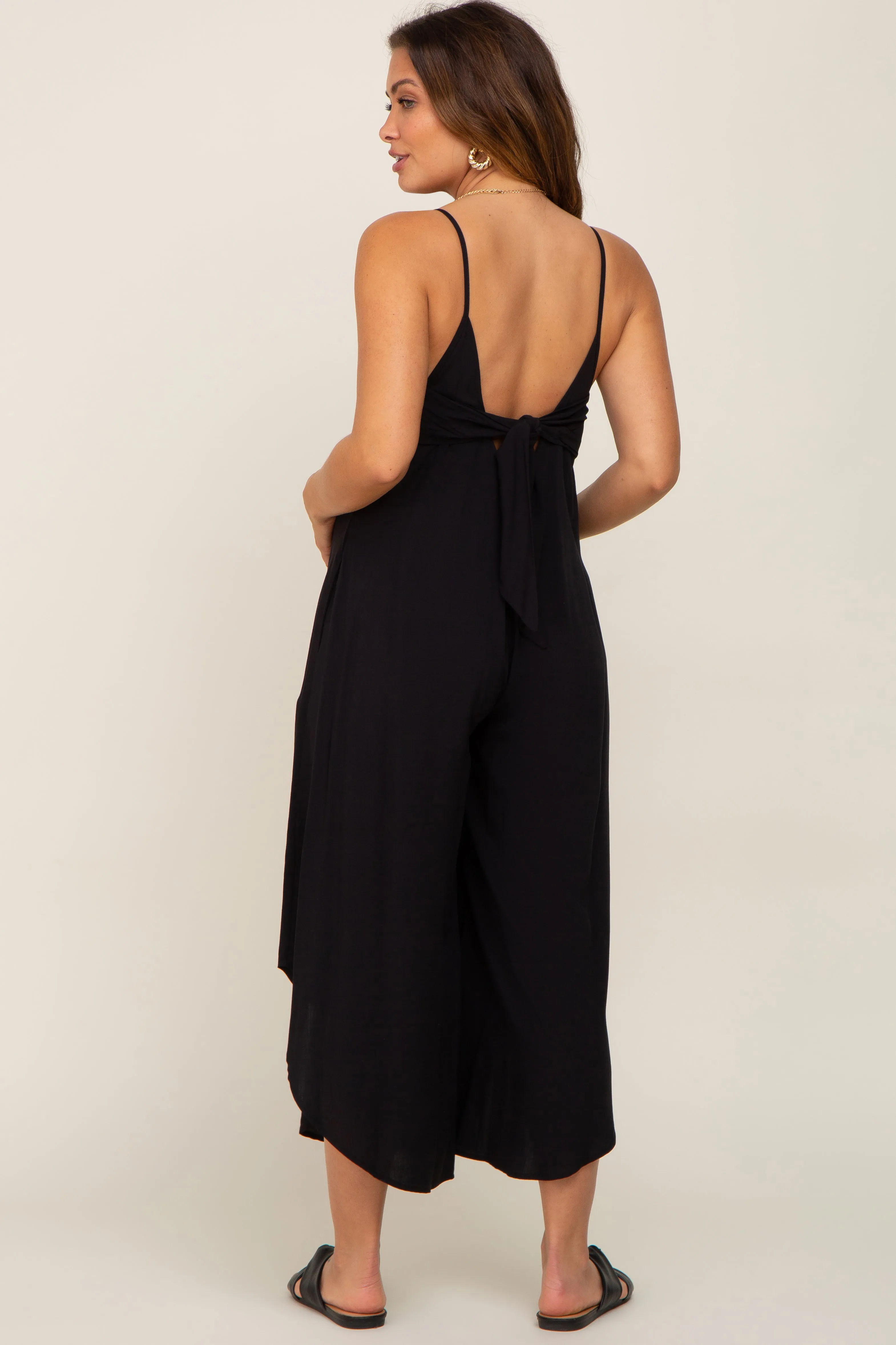 Black Sleeveless Asymmetrical Hem Maternity Jumpsuit sold by Pinkblush product image thumbnail 3