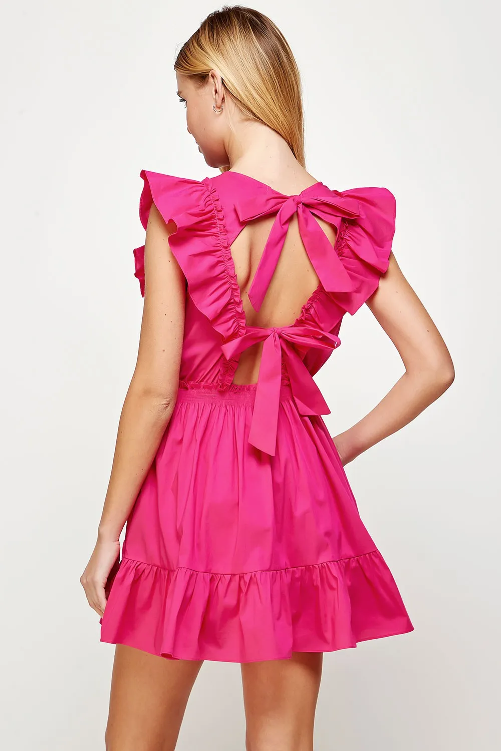 Fuchsia Back Tie Detail Ruffled Sleeveless Mini Dress sold by Pinkblush product image thumbnail 3