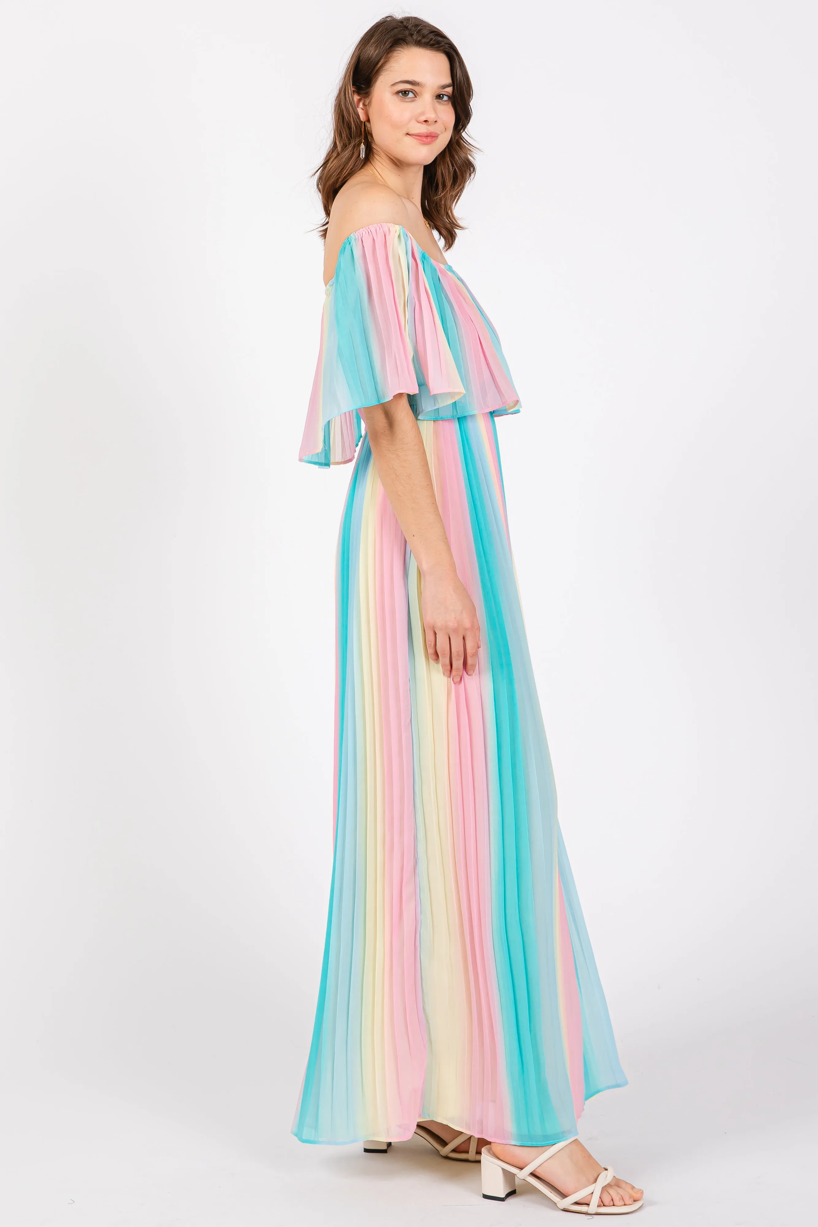 Multicolor Pleated Off Shoulder Maxi Dress sold by Pinkblush product image thumbnail 2