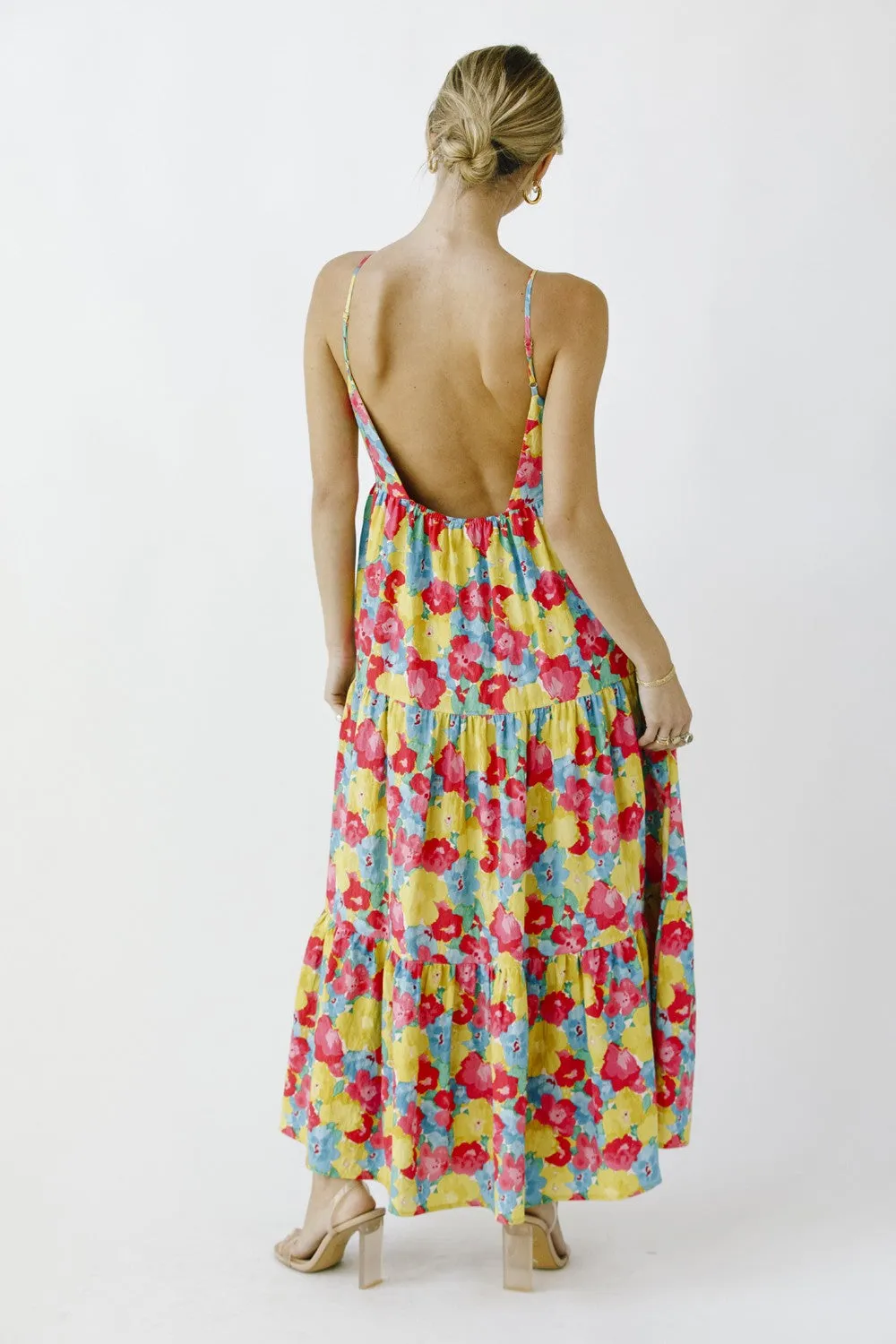 Multi-Color Floral Low Back Tiered Midi Dress sold by Pinkblush product image thumbnail 4