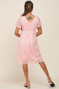Pink Lace Knee Length Dress sold by Pinkblush