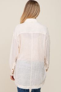 Beige Linen Collared Button Up Raw Edge Maternity Top sold by Pinkblush
