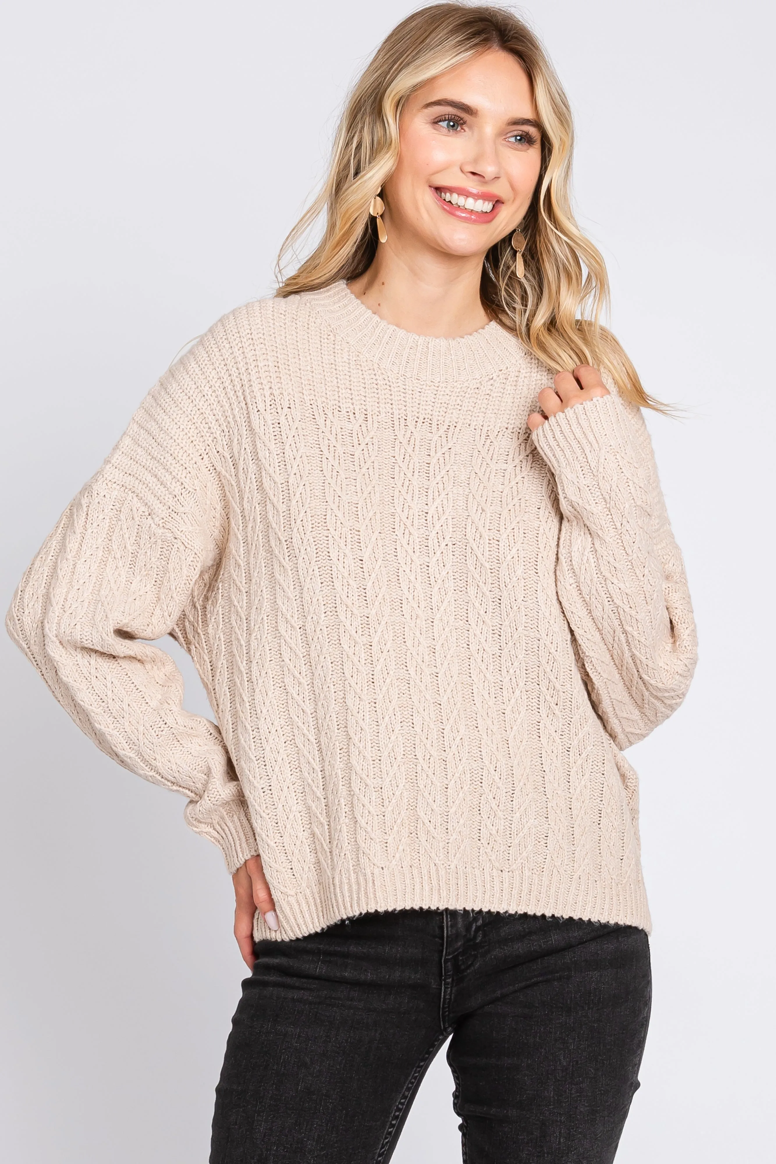 Cream Beige Cable Knit Sweater sold by Pinkblush