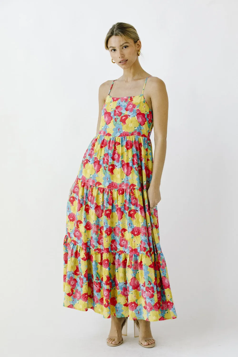 Multi-Color Floral Low Back Tiered Midi Dress sold by Pinkblush product image thumbnail 2