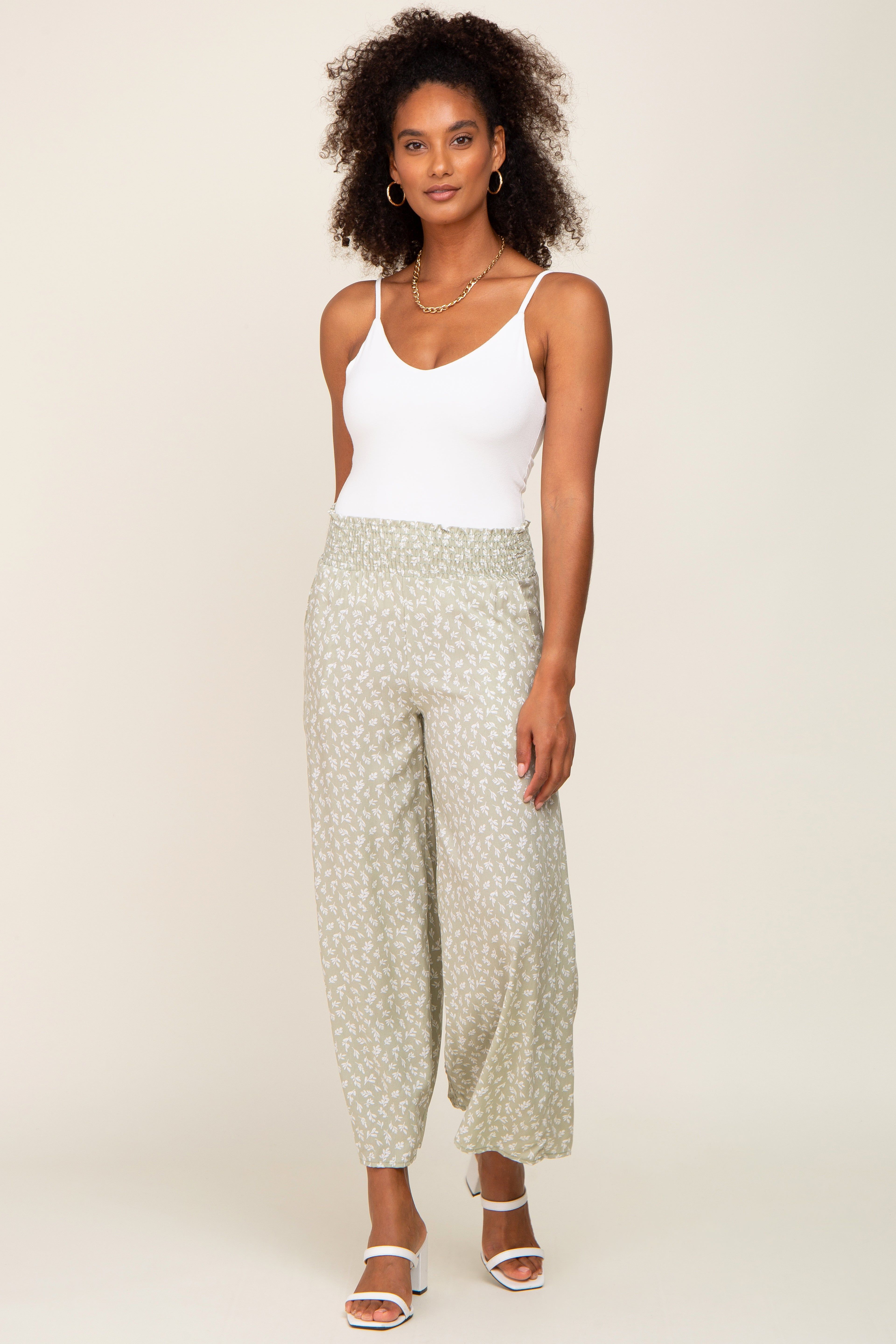 Mint Leaf Print Smocked Waist Pants sold by Pinkblush product image thumbnail 5