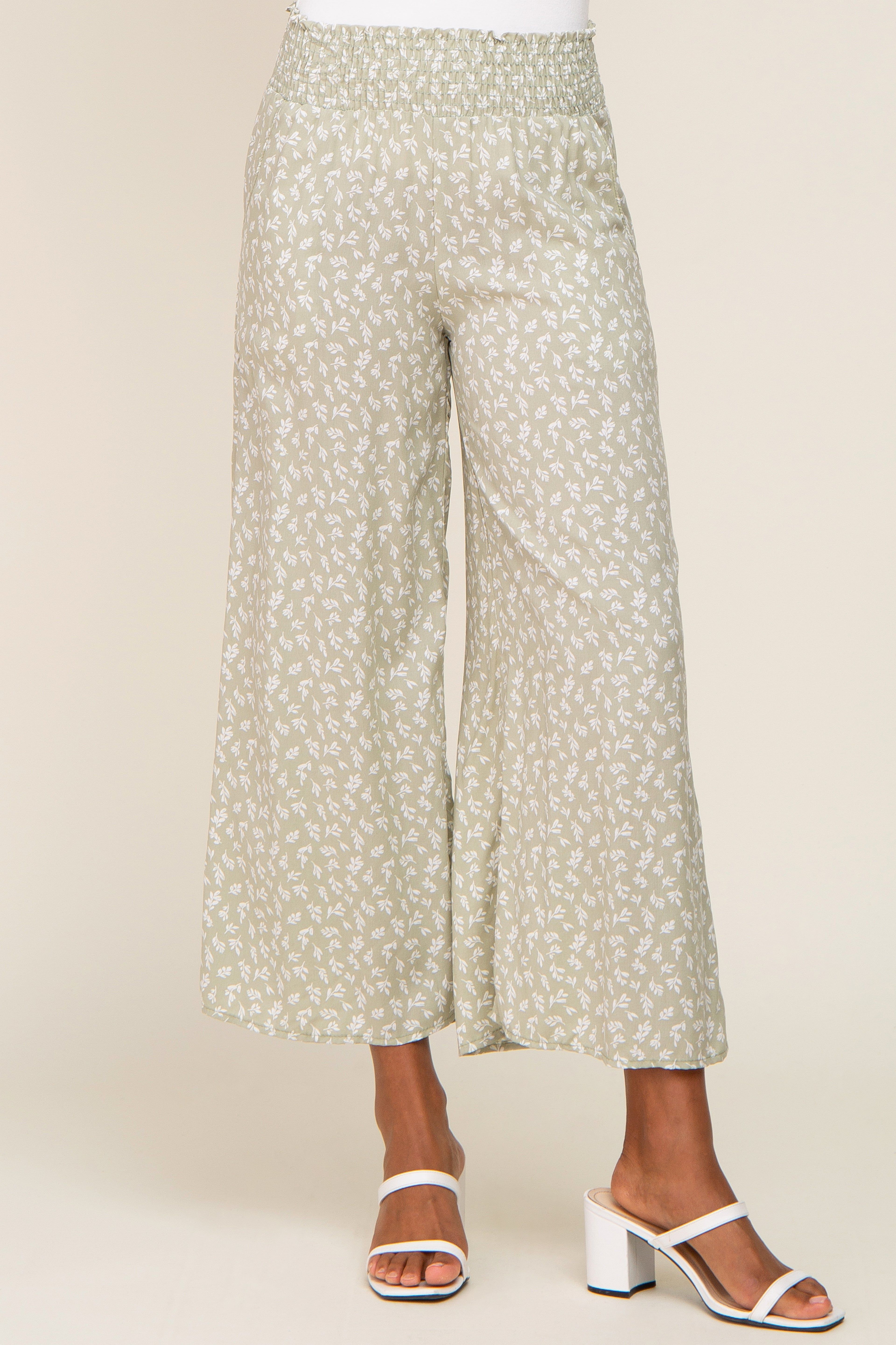 Mint Leaf Print Smocked Waist Pants sold by Pinkblush product image thumbnail 2