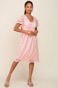 Pink Lace Knee Length Dress sold by Pinkblush