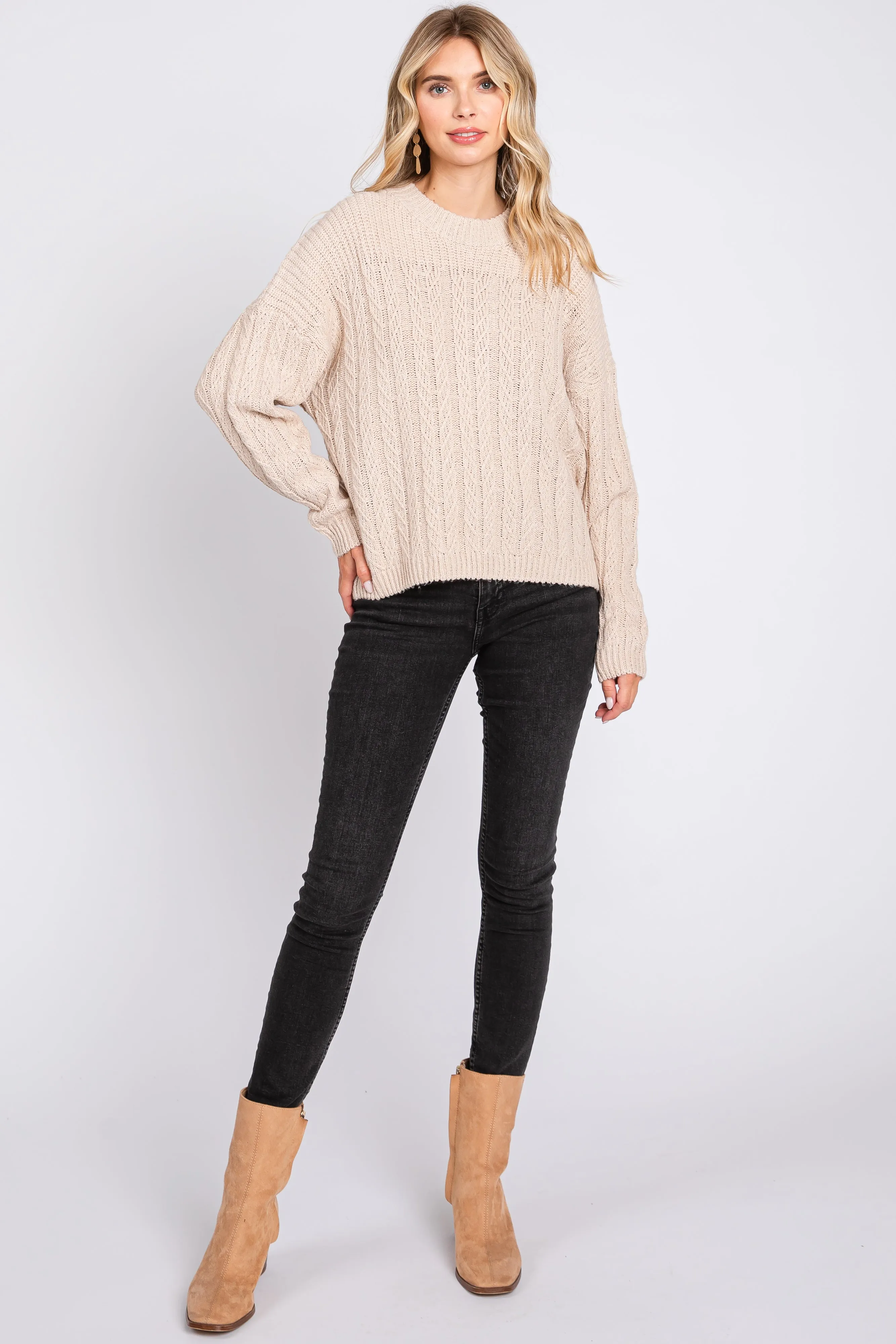Cream Beige Cable Knit Sweater sold by Pinkblush product image thumbnail 5