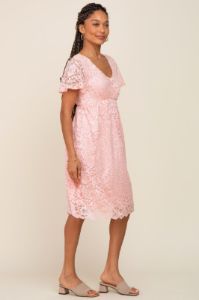 Pink Lace Knee Length Dress sold by Pinkblush