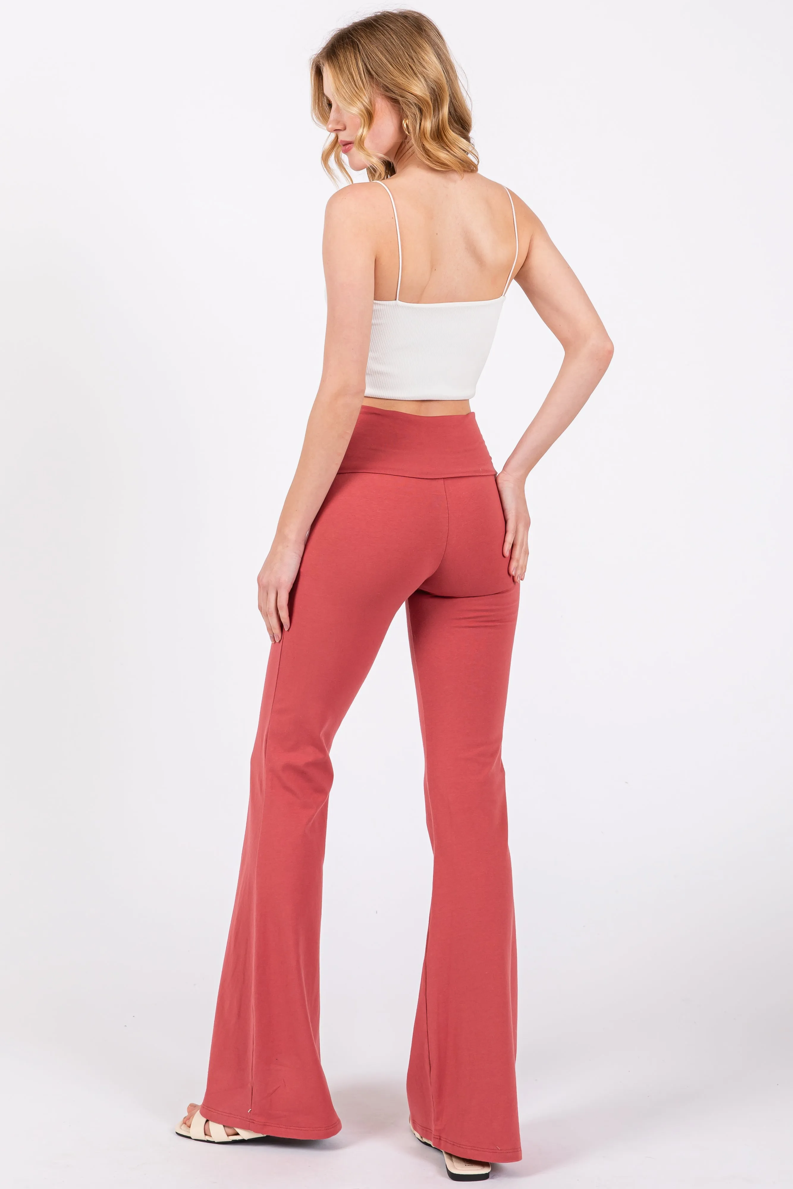 Mauve Fold-Over Waistband Flared Leggings sold by Pinkblush product image thumbnail 3