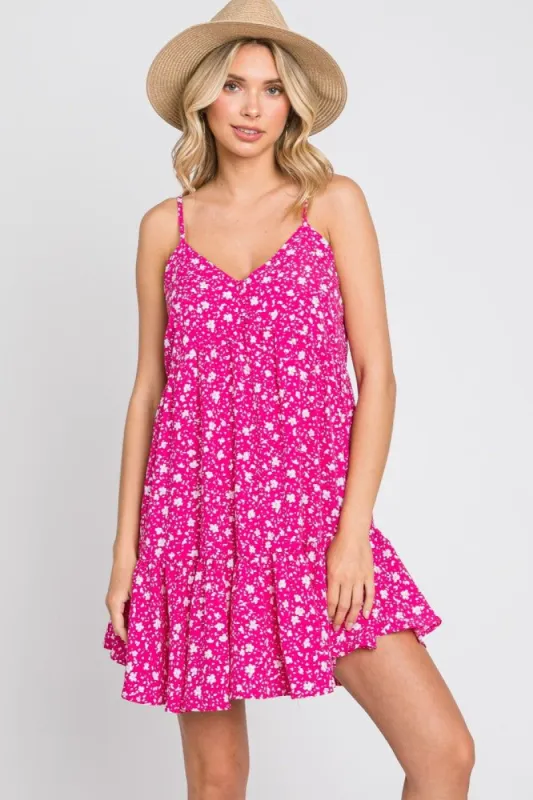 Fuchsia Print Tiered Dress sold by Pinkblush