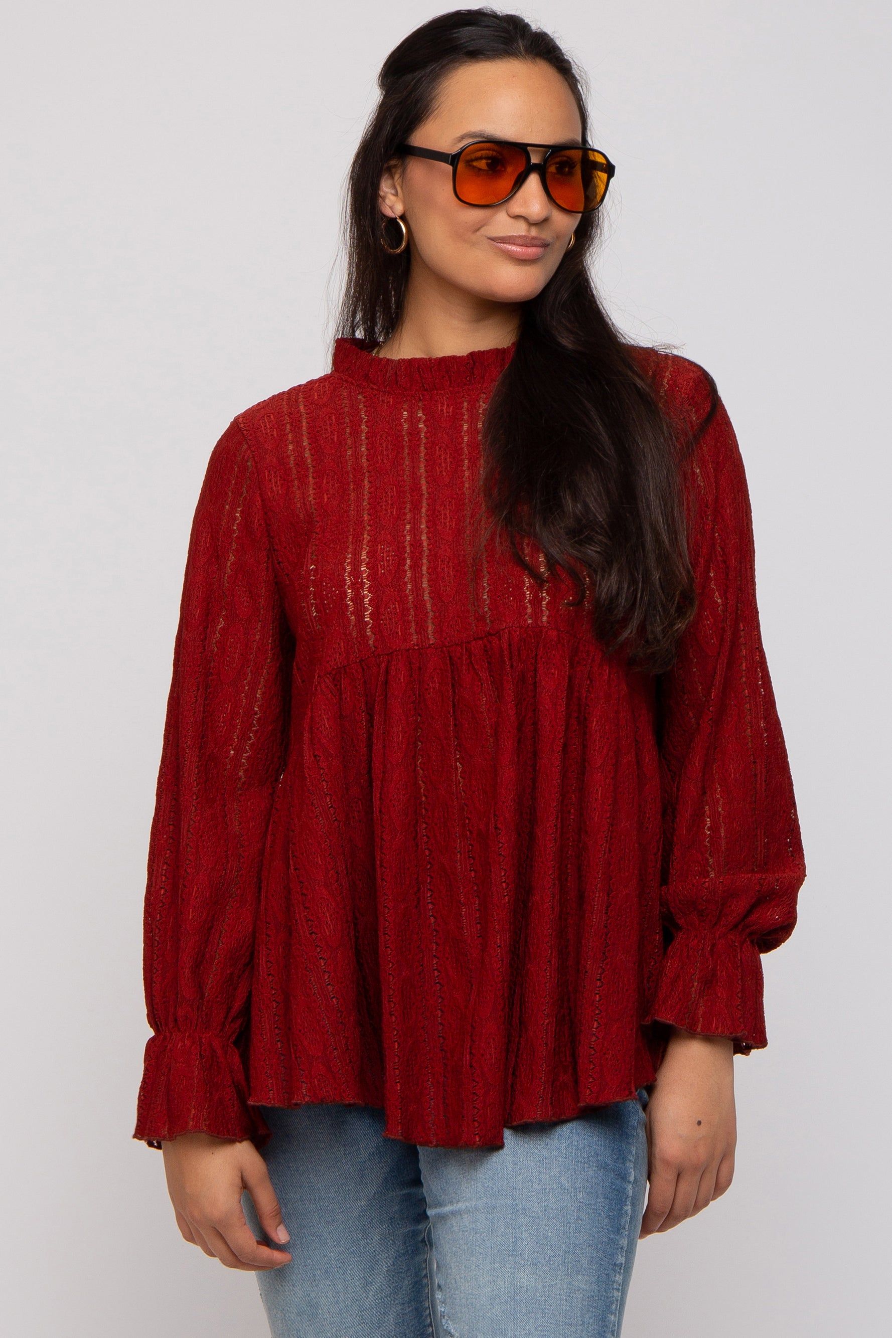Red Lace Ruffled Neck Top sold by Pinkblush product image thumbnail 2
