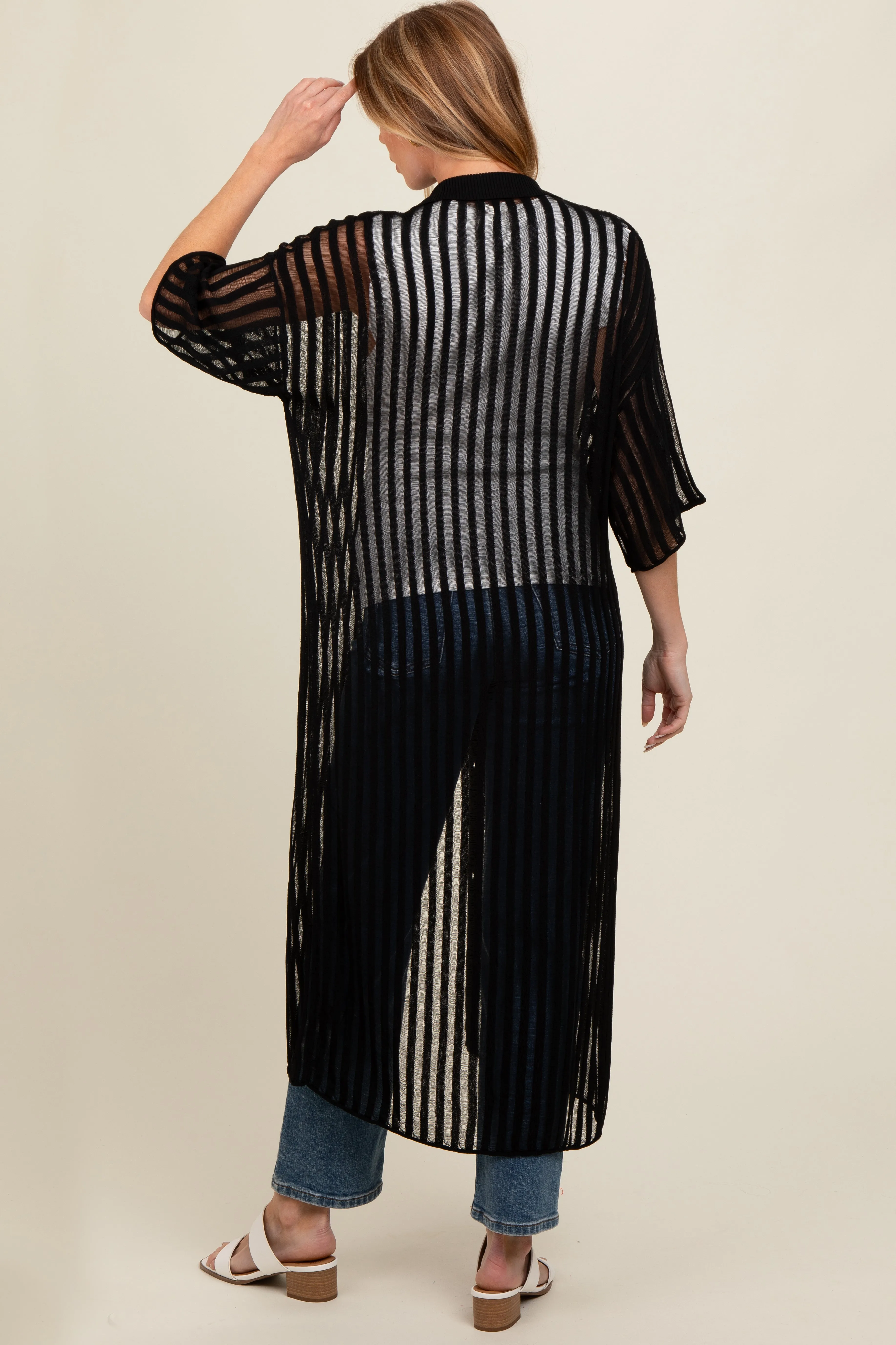 Black Distressed Collared Maternity Cover-Up sold by Pinkblush product image thumbnail 4