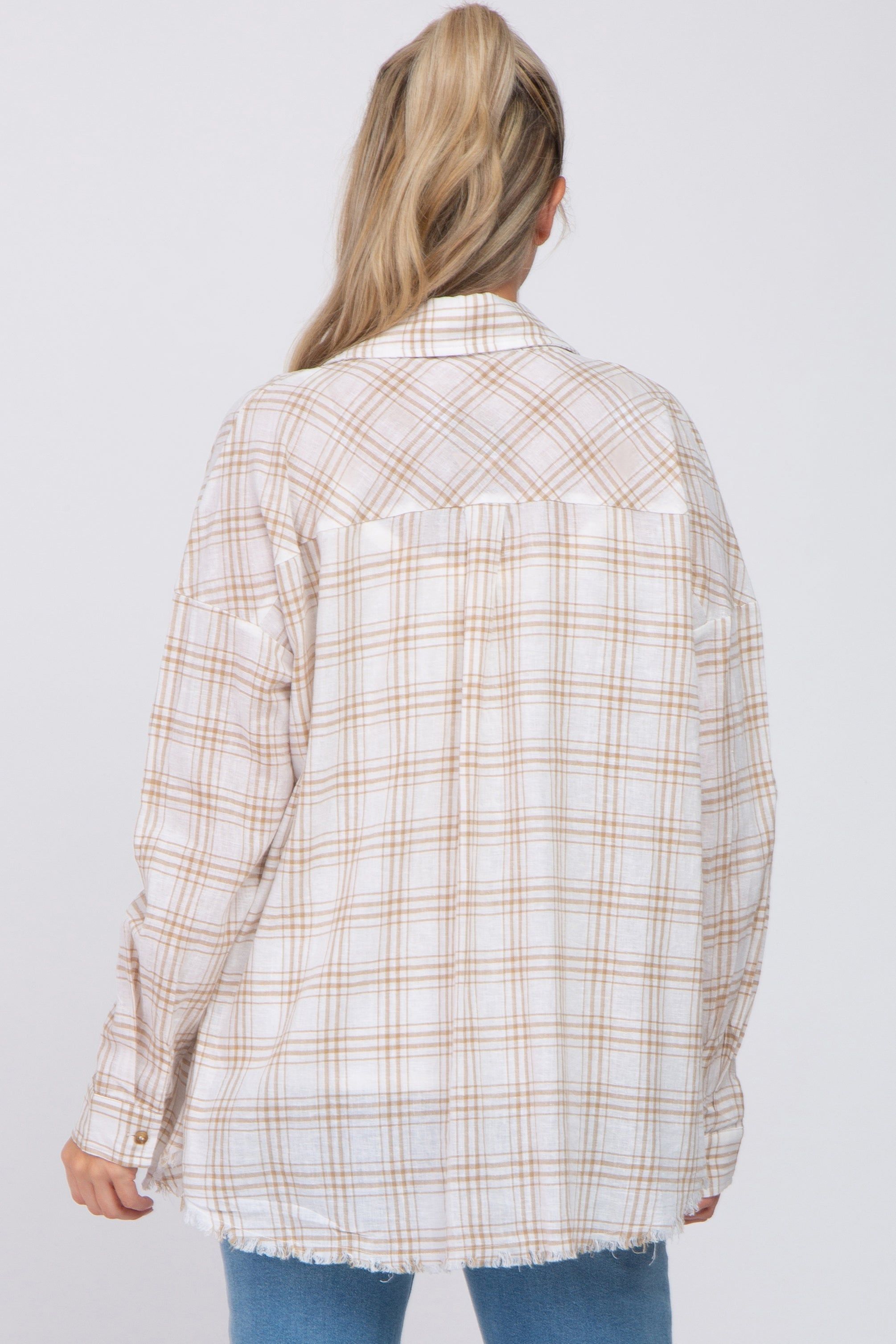 Beige Linen Plaid Button Down Maternity Top sold by Pinkblush product image thumbnail 3