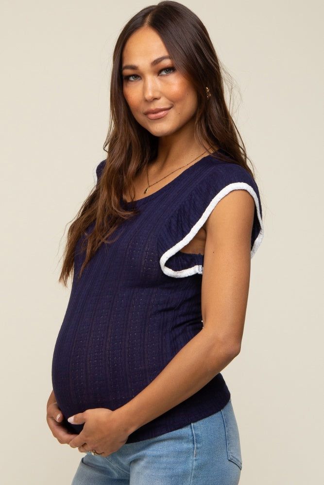 Navy Cap Sleeve Knit Maternity Top sold by Pinkblush product image thumbnail 2