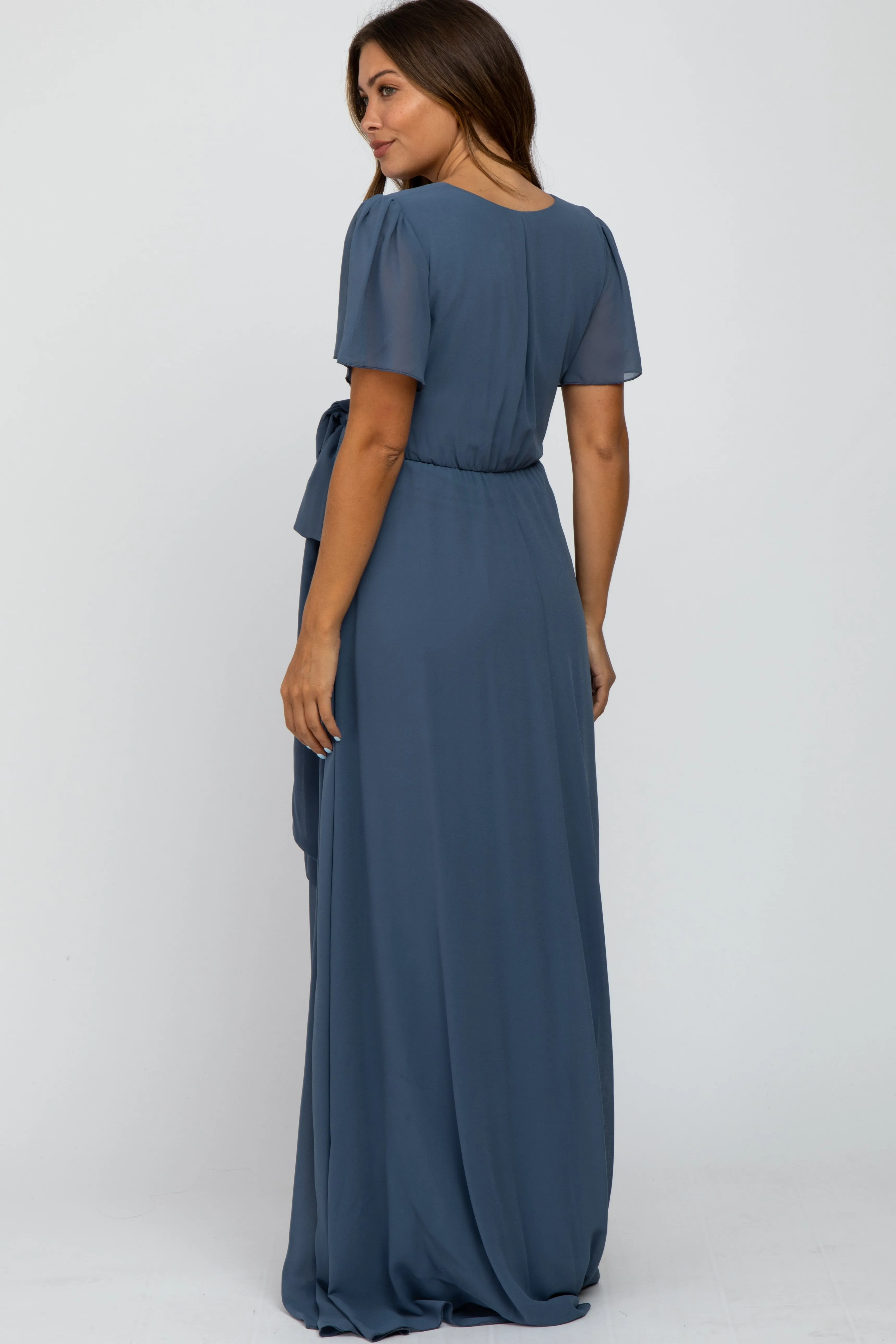 Blue Chiffon Short Sleeve Maternity Maxi Dress sold by Pinkblush product image thumbnail 3