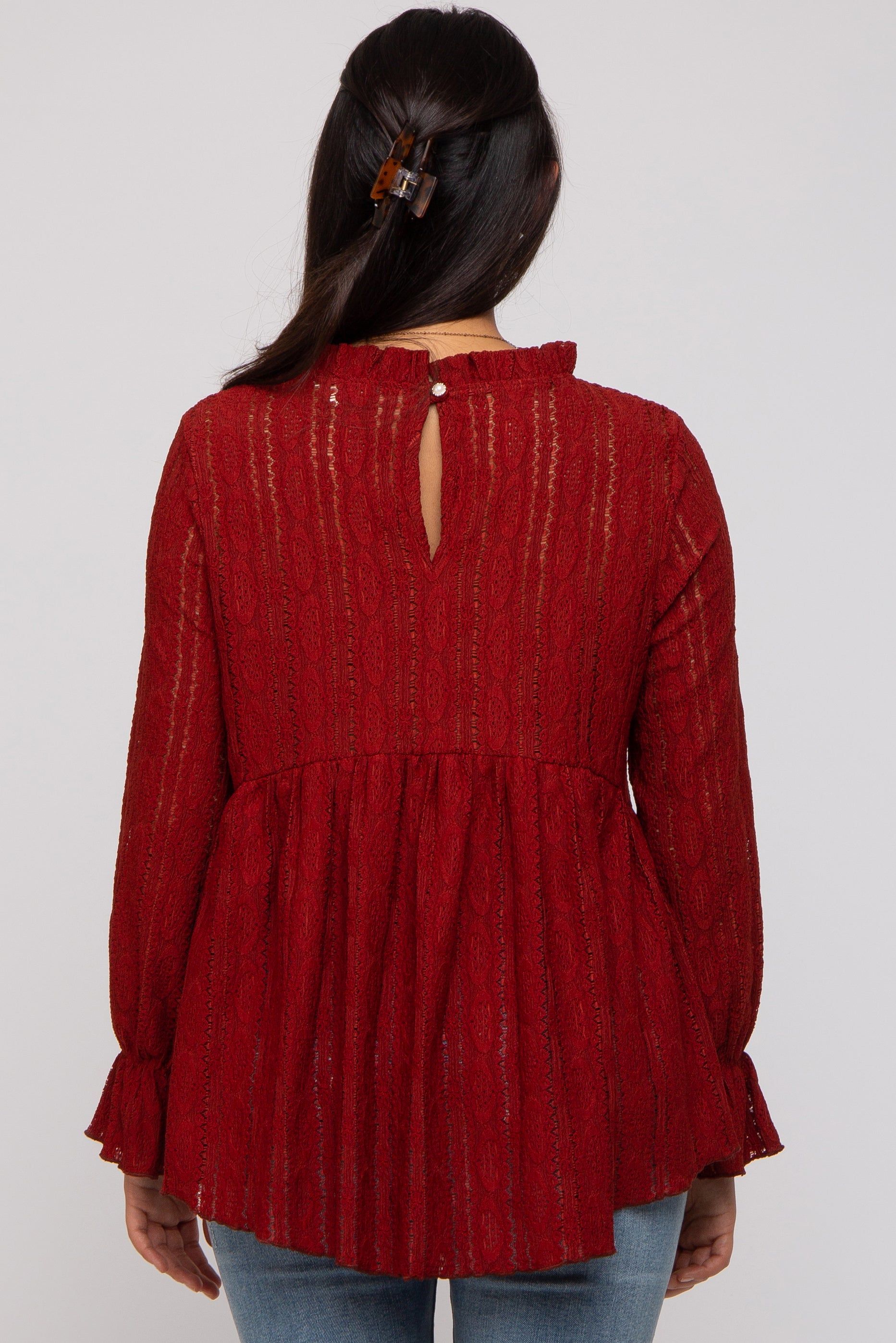 Red Lace Ruffled Neck Top sold by Pinkblush product image thumbnail 3
