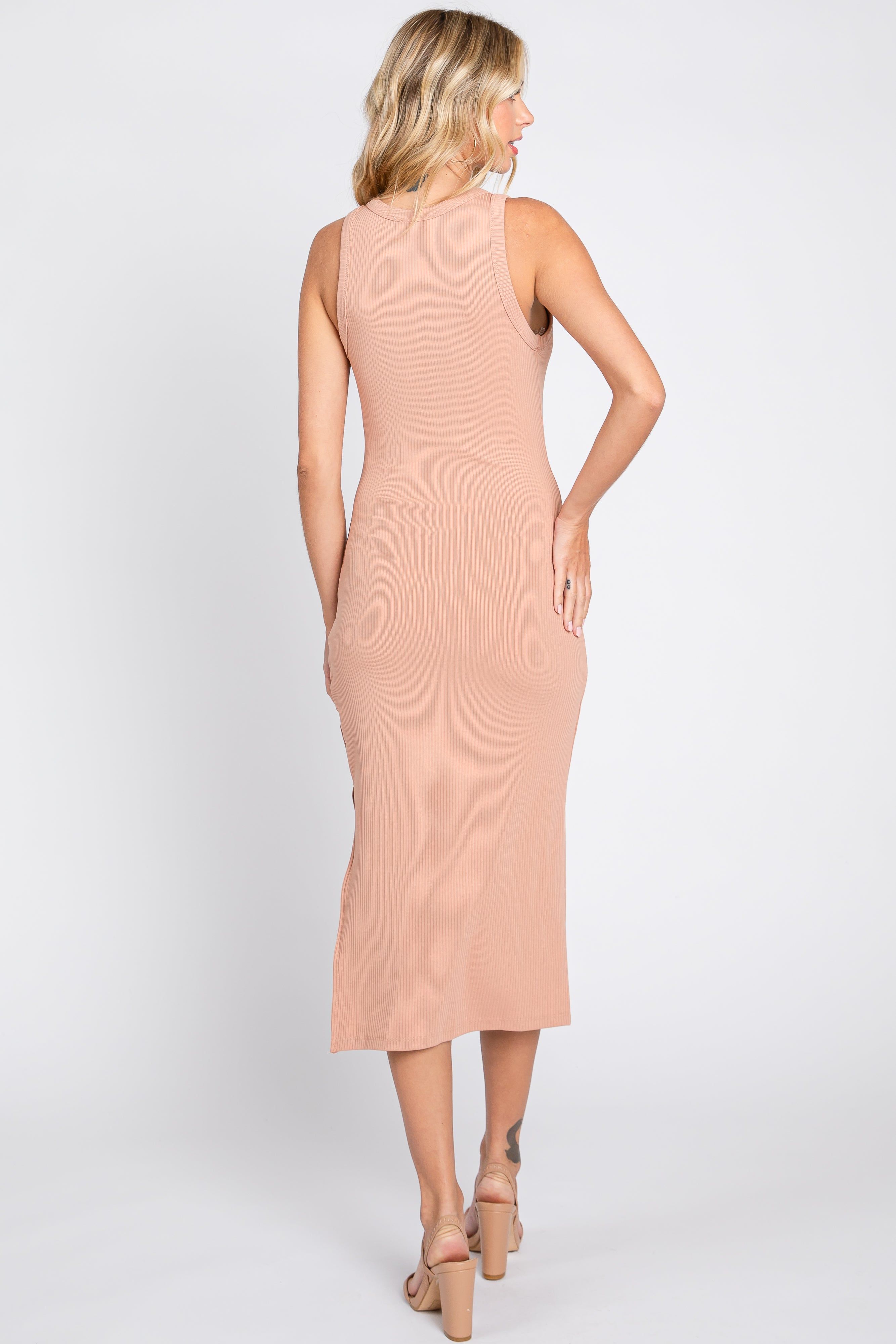 Peach Sleeveless Ribbed Midi Dress sold by Pinkblush product image thumbnail 3