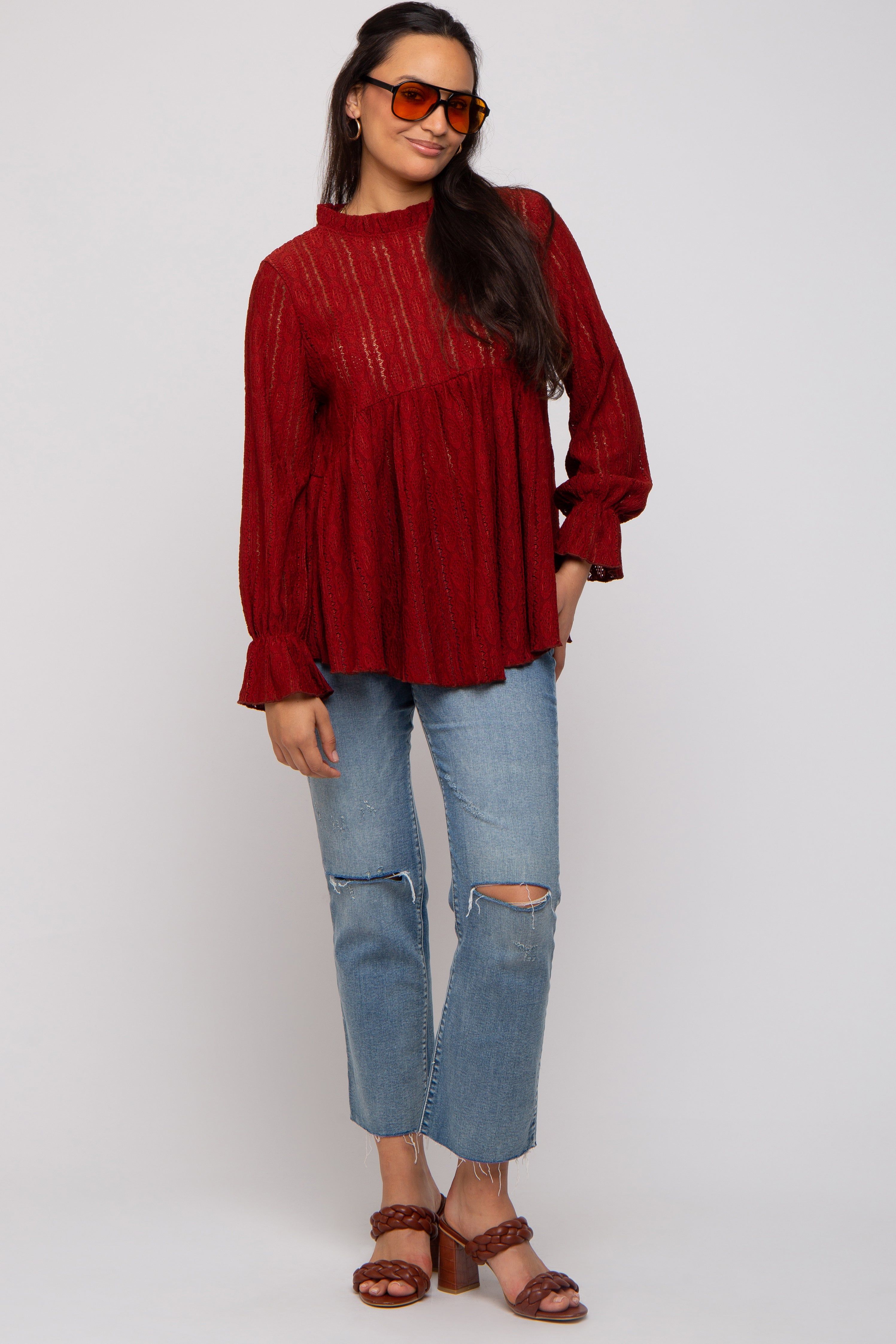 Red Lace Ruffled Neck Top sold by Pinkblush product image thumbnail 4