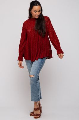 Red Lace Ruffled Neck Top sold by Pinkblush