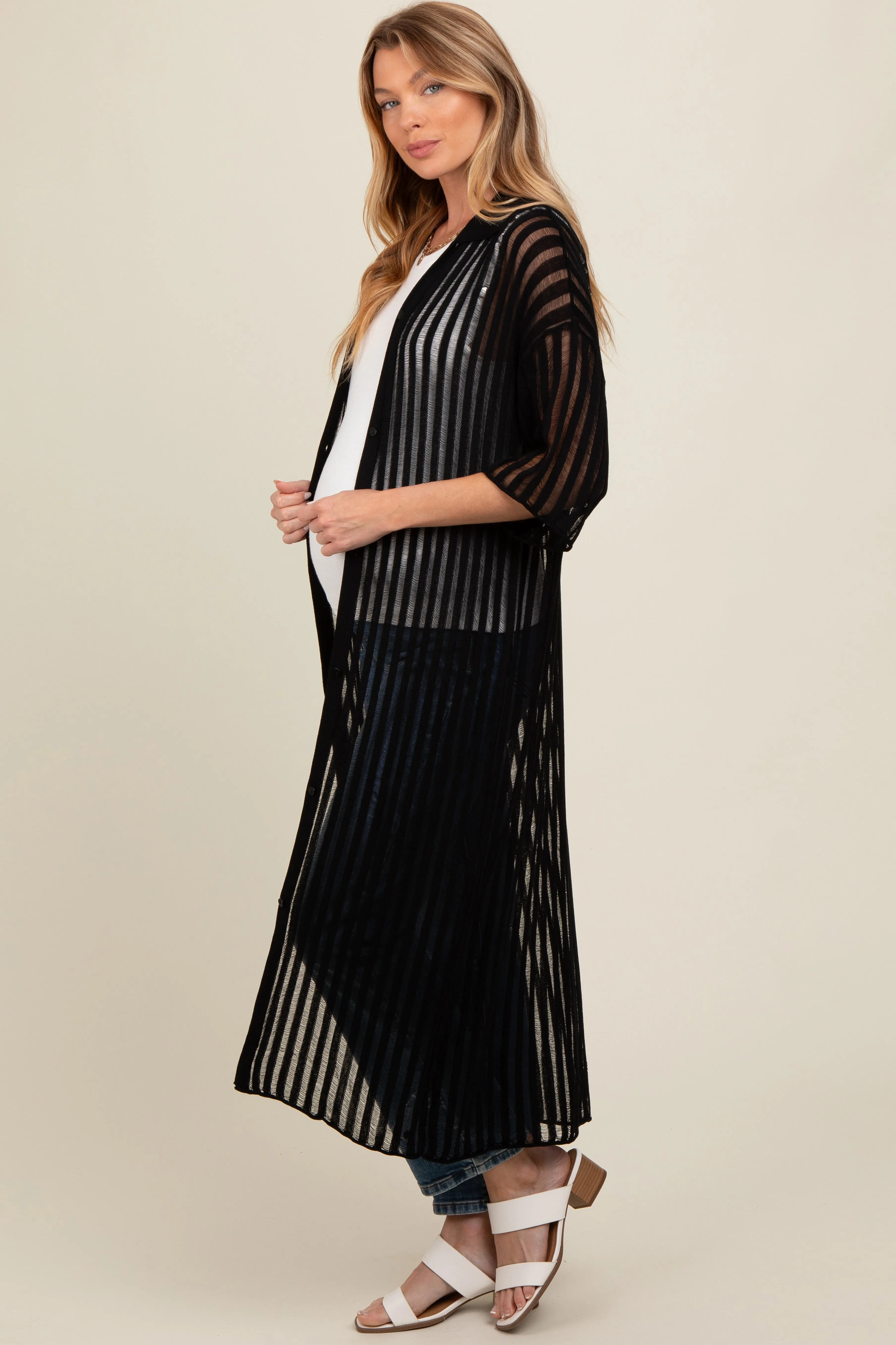 Black Distressed Collared Maternity Cover-Up sold by Pinkblush product image thumbnail 3