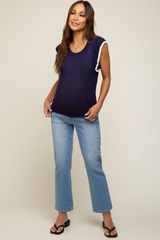 Navy Cap Sleeve Knit Maternity Top sold by Pinkblush product image thumbnail 4
