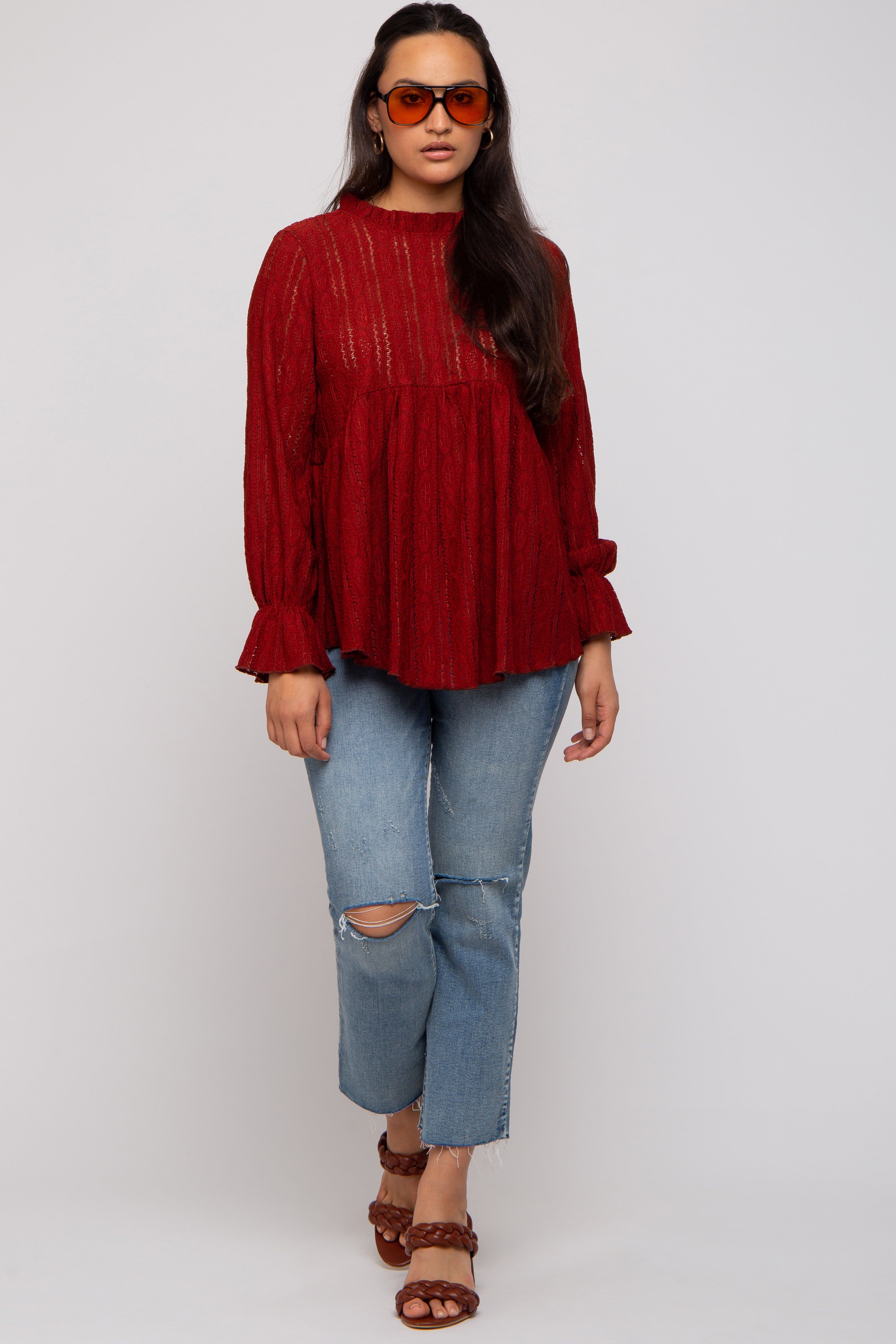 Red Lace Ruffled Neck Top sold by Pinkblush product image thumbnail 5