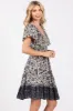 Navy Blue Floral Smocked V-Neck Tiered Dress sold by Pinkblush