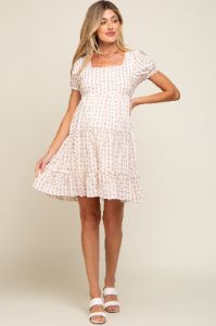 Mauve Printed Tiered Ruffle Accent Maternity Dress sold by Pinkblush